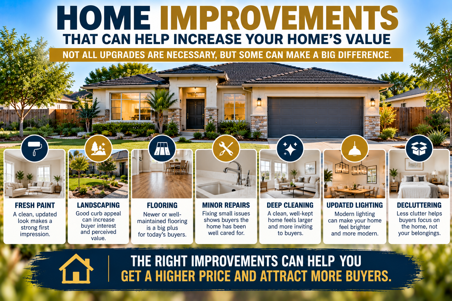 Home improvements that can help increase home value before selling in Visalia Tulare County and Kings County CA