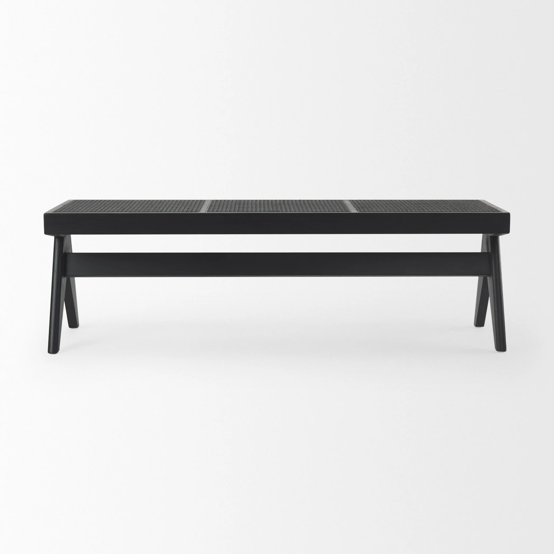 4 Cane Seat Black Wood Bench.jpeg
