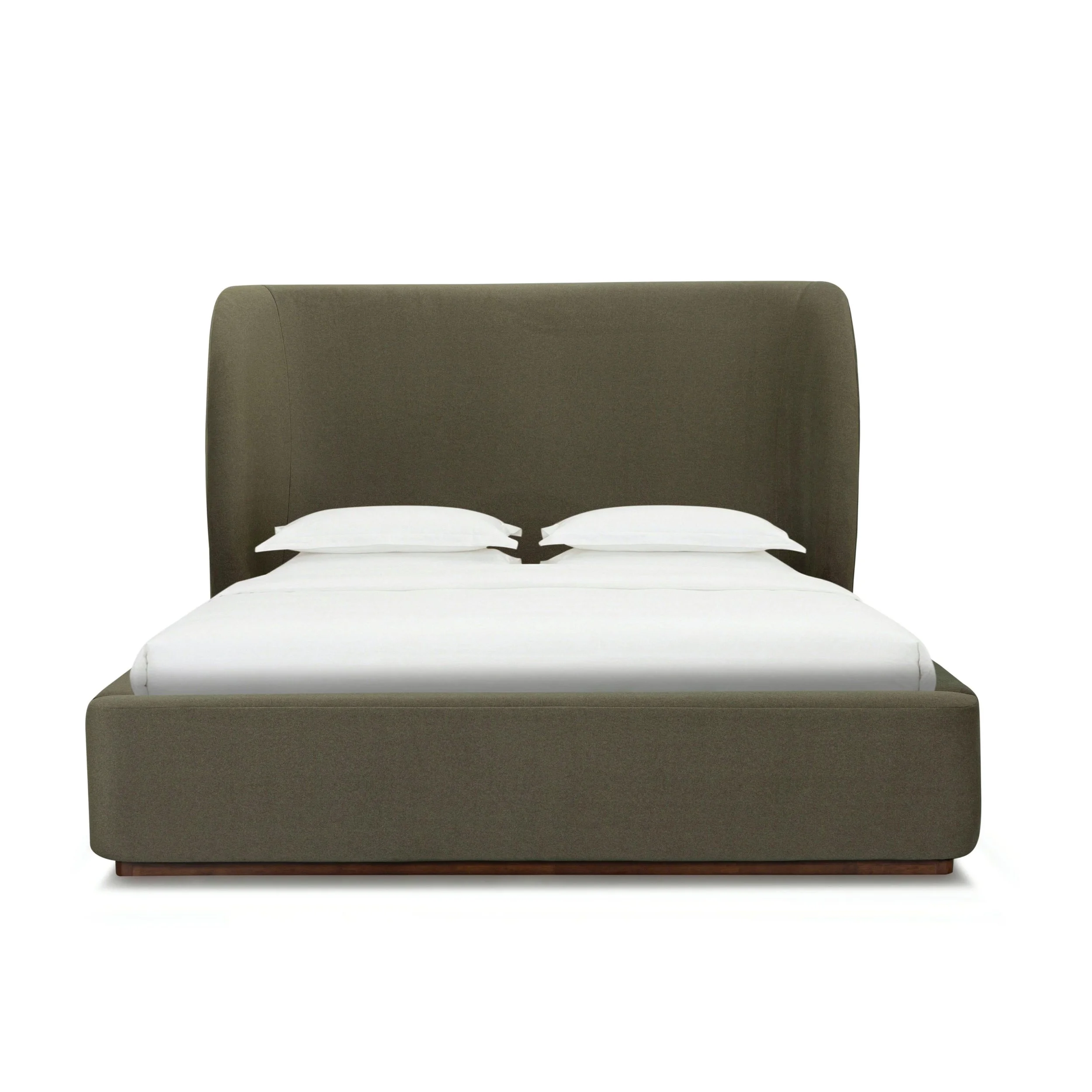 Product image of green queen bed with wingback headboard