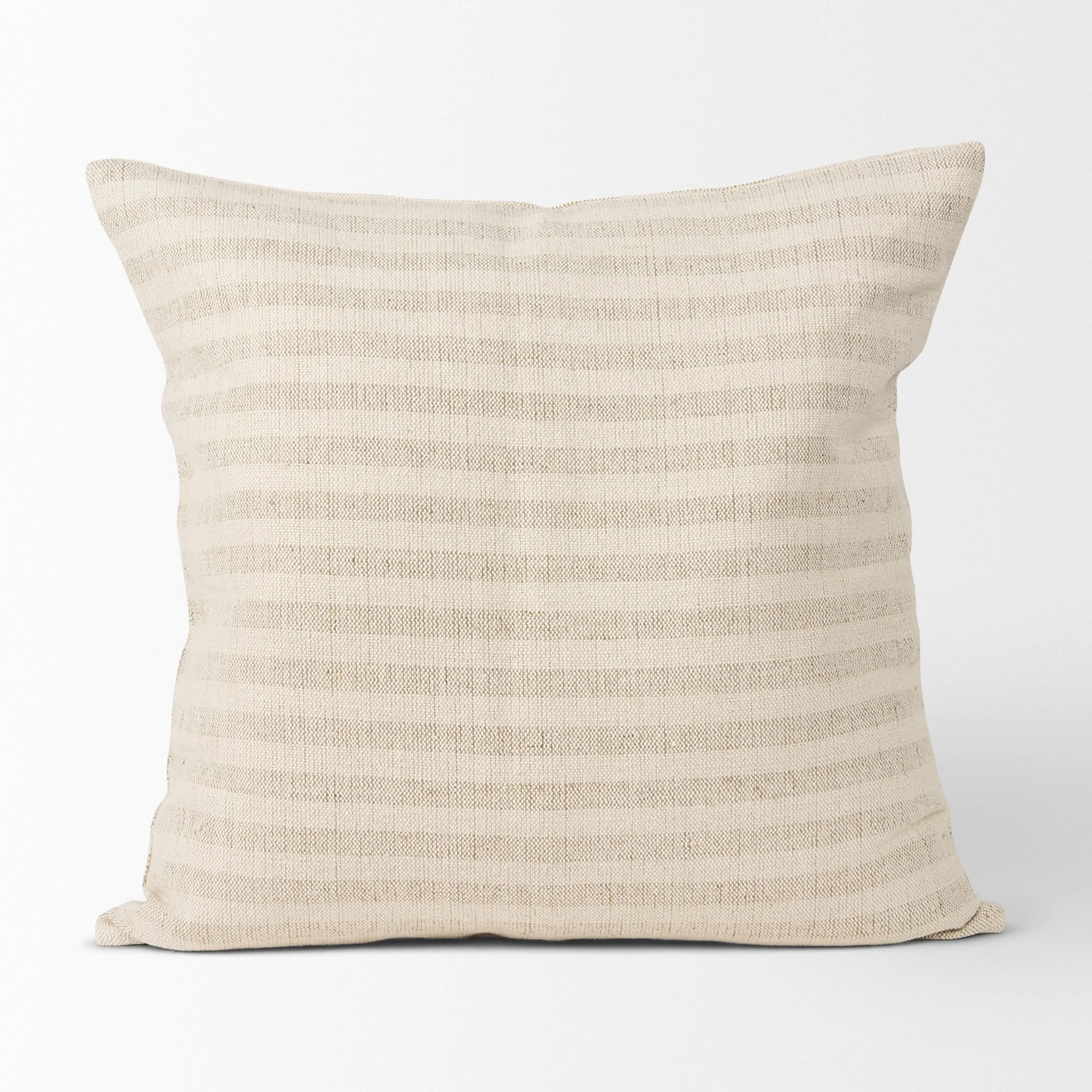 Product image of striped linen cream and beige pillow cover.