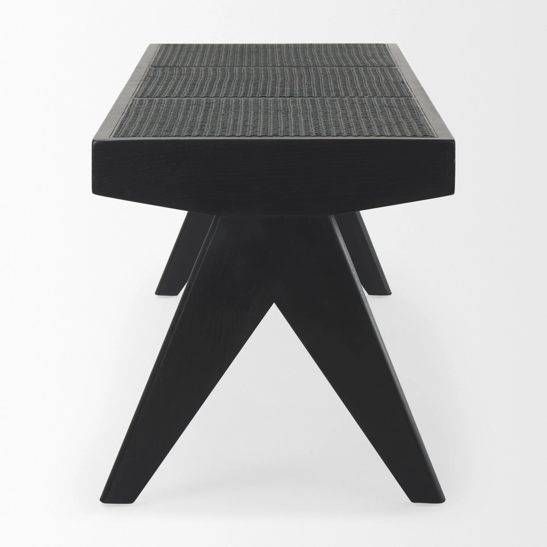 Black solid wood and cane top bench .jpeg