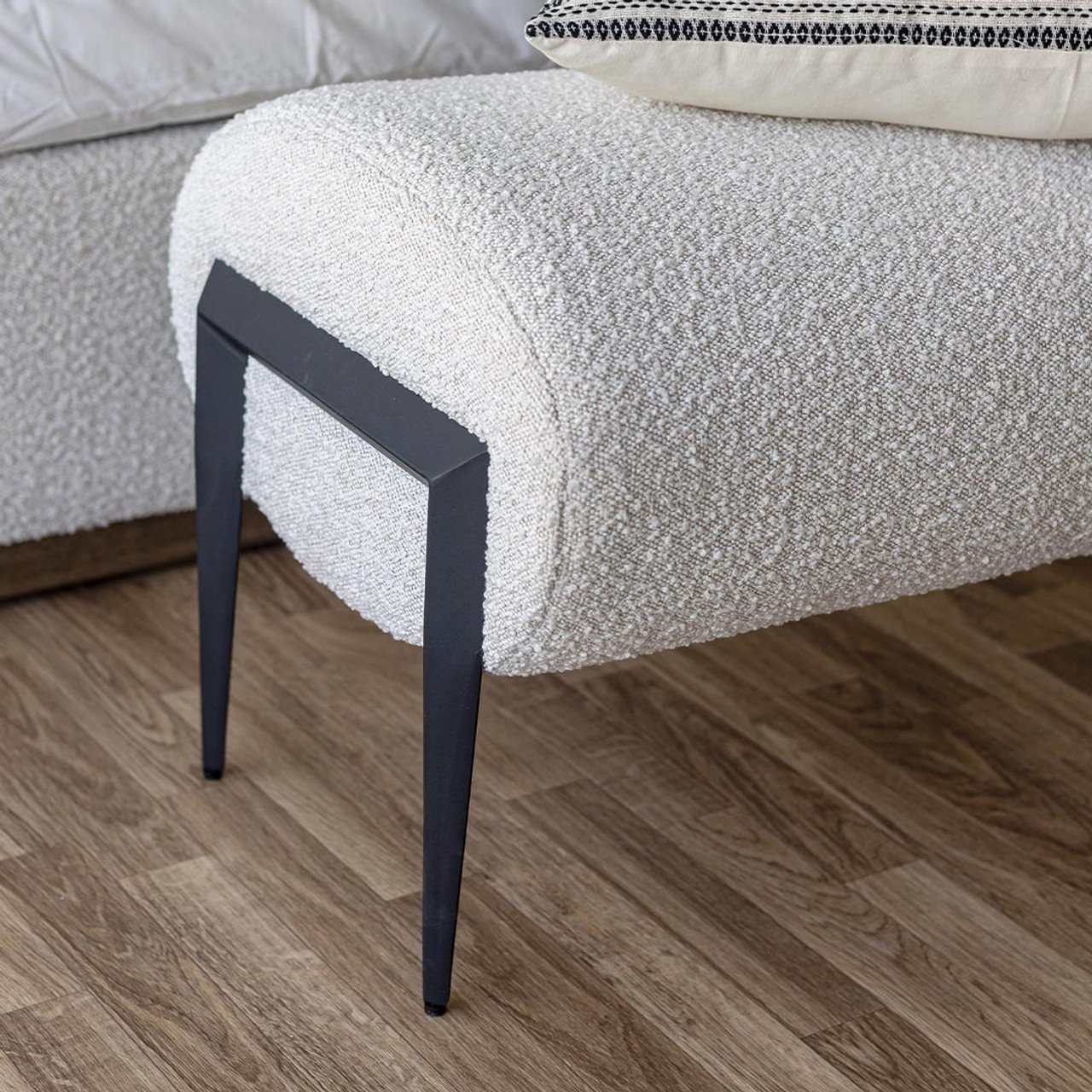Off White Boucle Bench - Bedroom Style