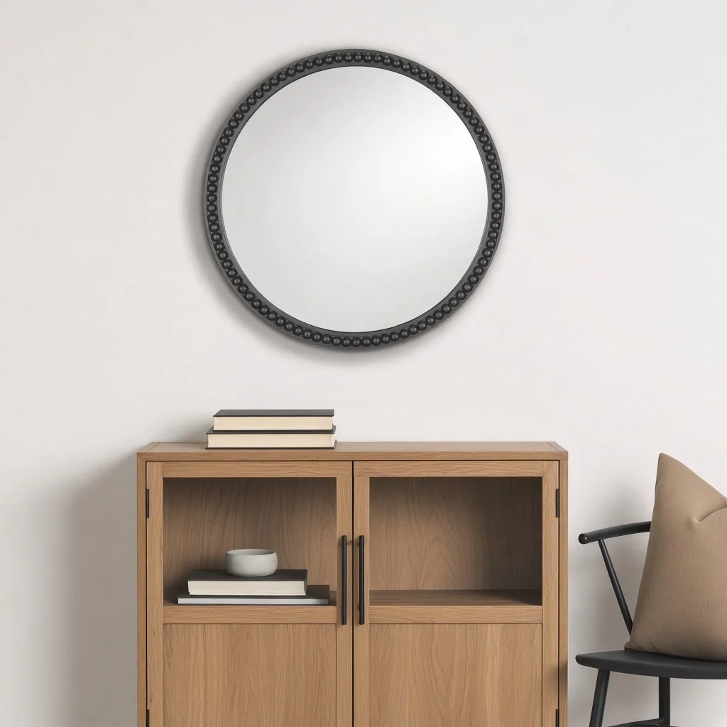 Black Beaded Round Mirror
