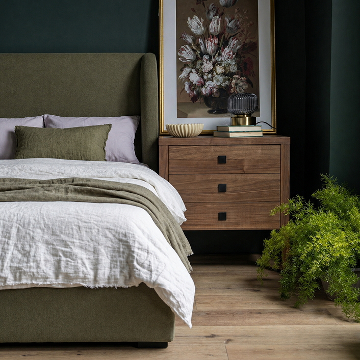 Contemporary 77 king size bed with tailored upholstered finish