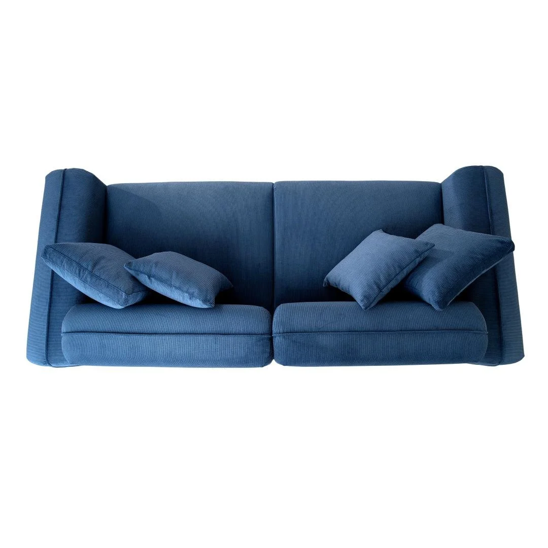 Top View of 3 seater sofa - made in vancouver in blue high quality fabric