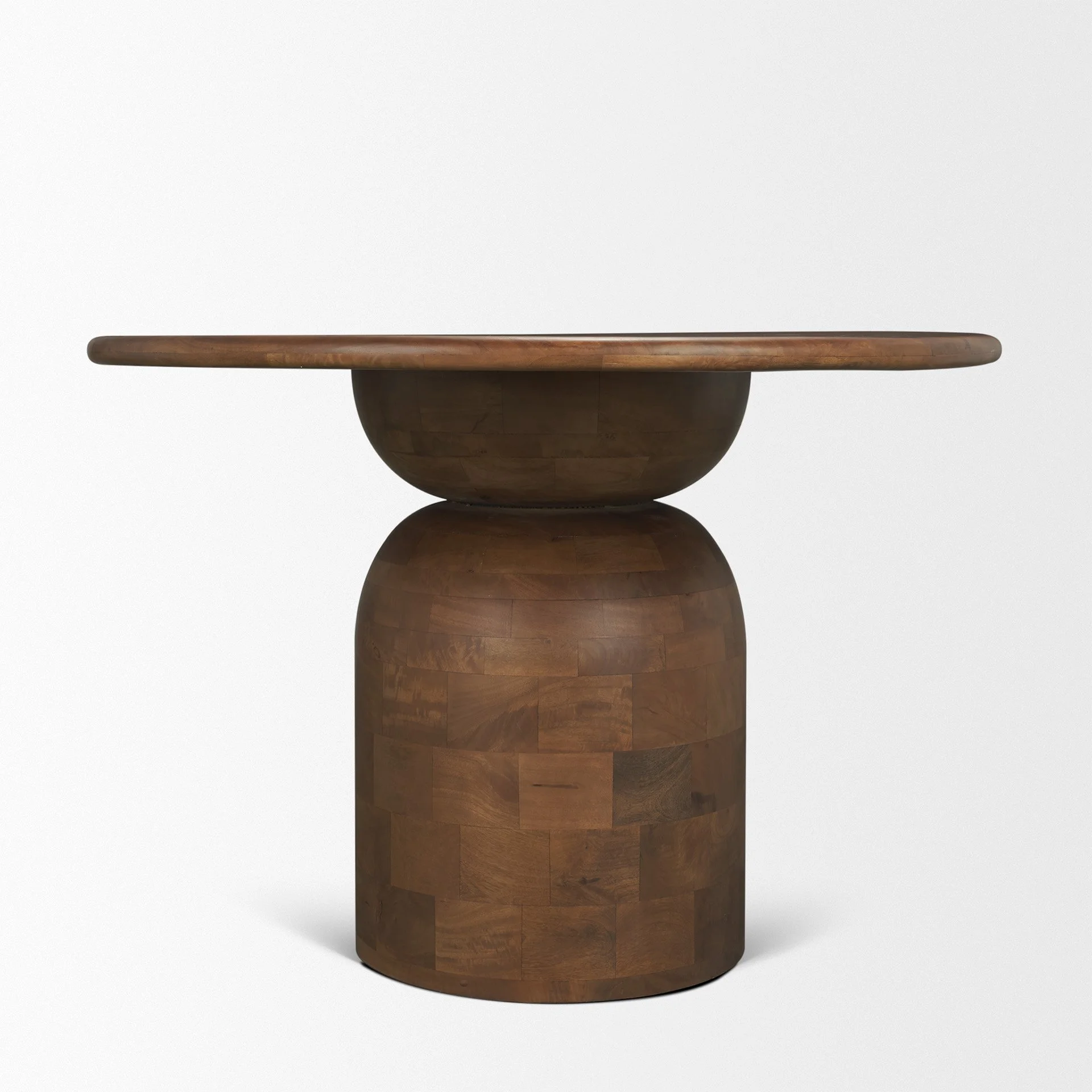 Brown 42" Hoursglass Base Round Dining Table - Side View.jpeg