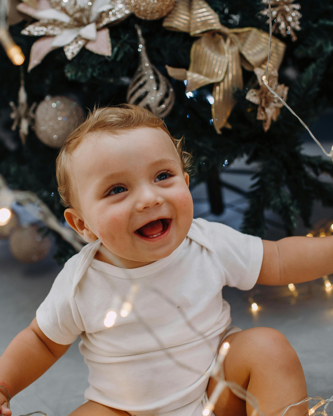 Little Baby and Christmas Tree - Playing with Lights