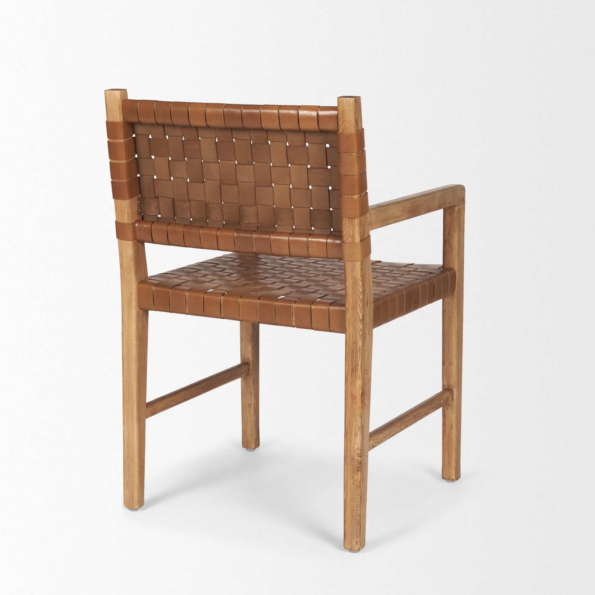 Modern wood dining chair with woven full-grain buffalo leather