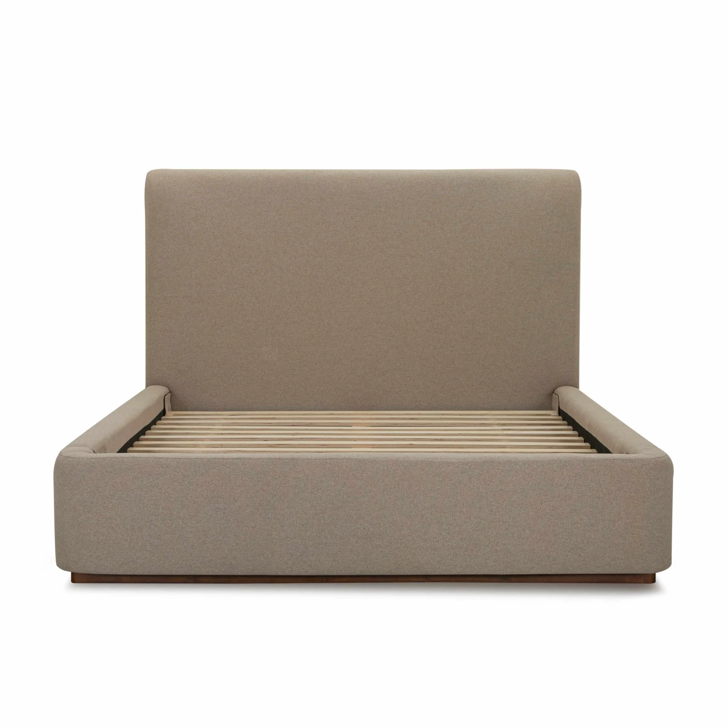 89 Velvet Tan Upholstered Bed - Queen Platform Bed - Bed Slats