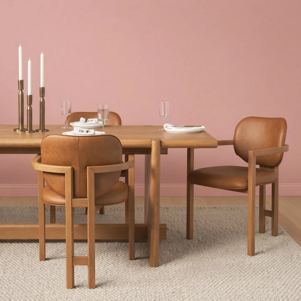 70 Dining Armchair in Tan Leather and Natural Oak - staged dining room.jpg