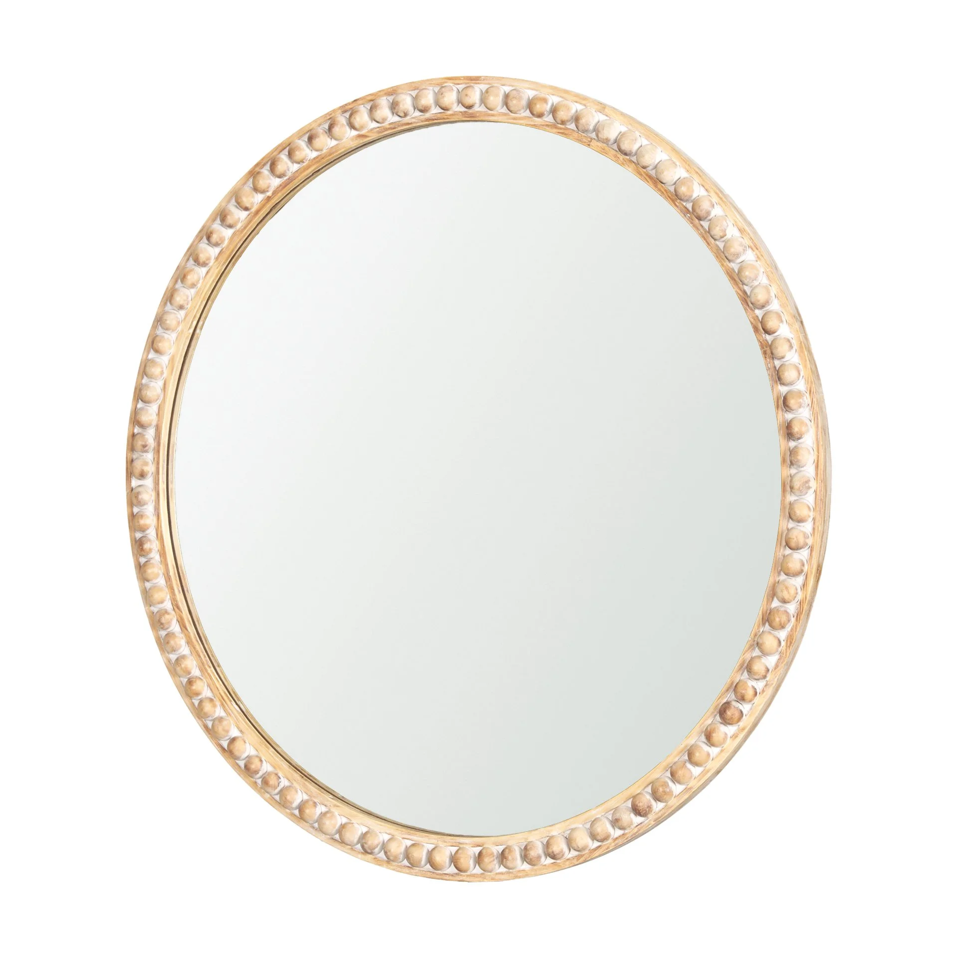 Whitewashed Beaded Round Mirror