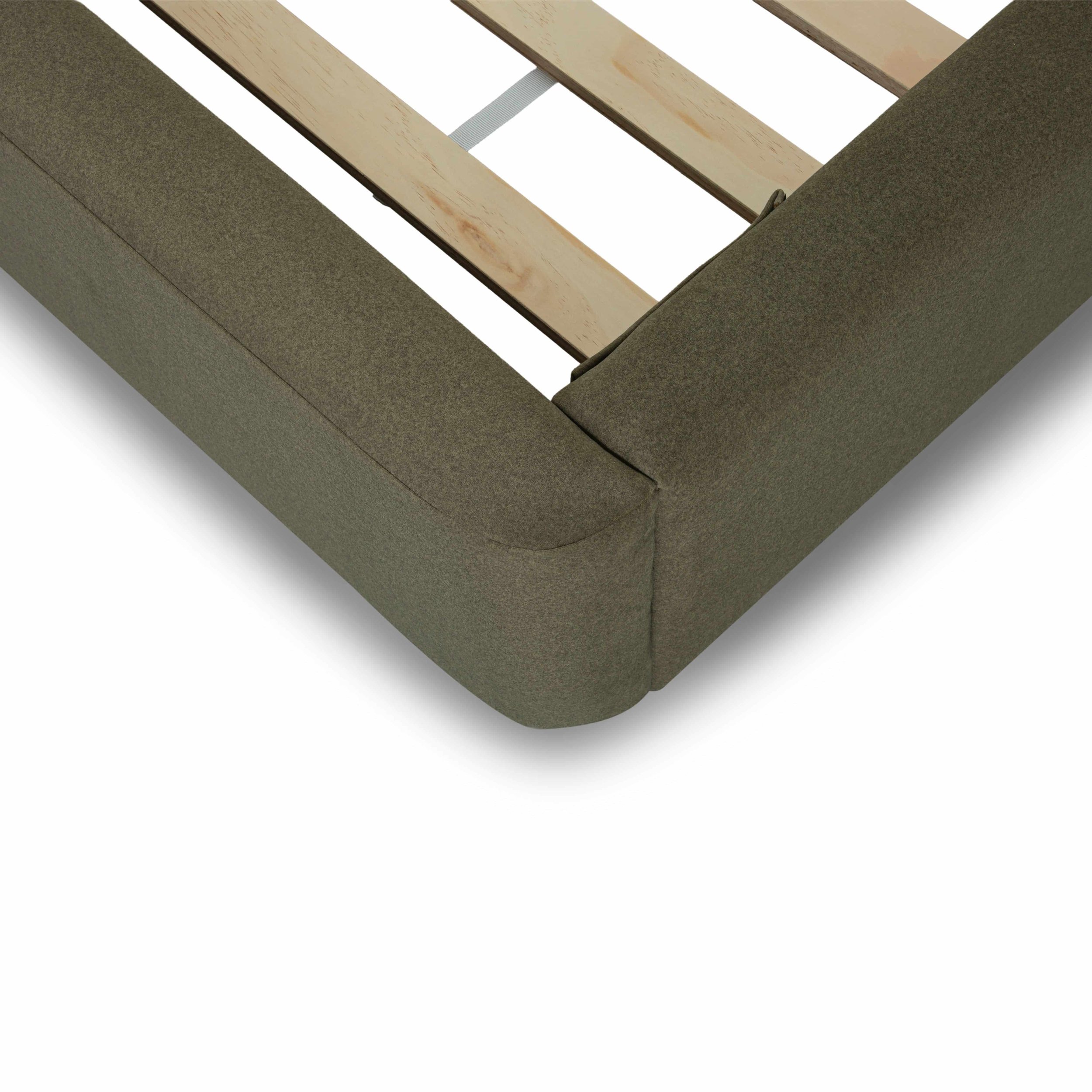 77 king size bed frame upholstered in green velvet with plywood slats