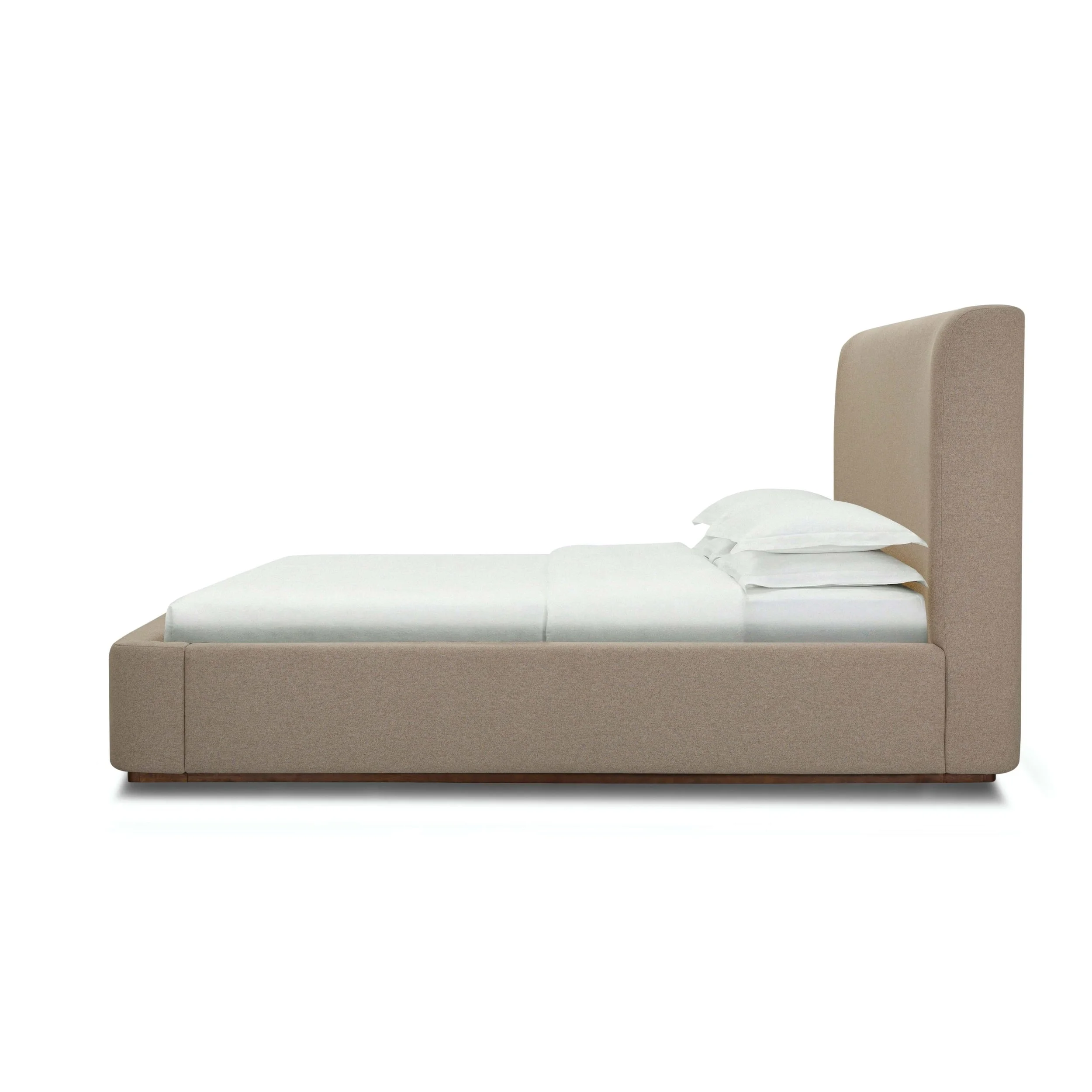 89 Velvet Tan Upholstered Bed - Side View Queen Platform