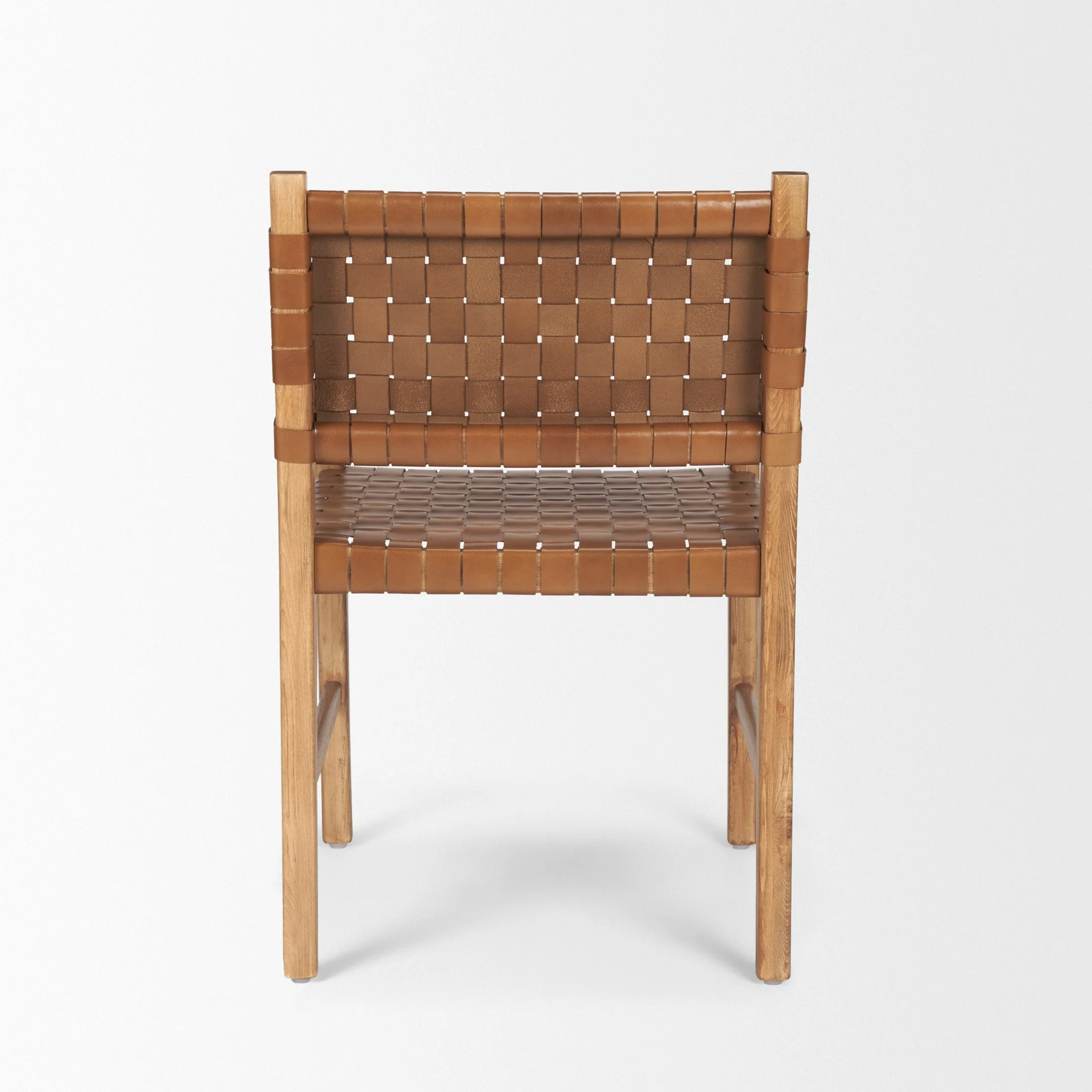 Modern rustic dining chair with woven buffalo leather and solid beech wood