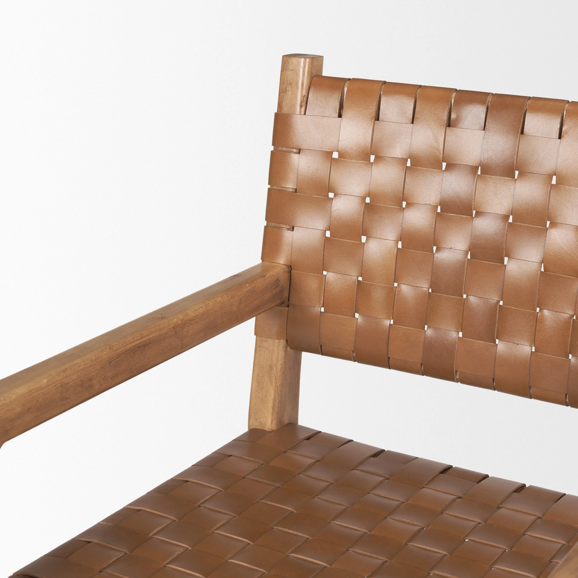 Solid beech wood dining chair with handwoven buffalo leather seat and back