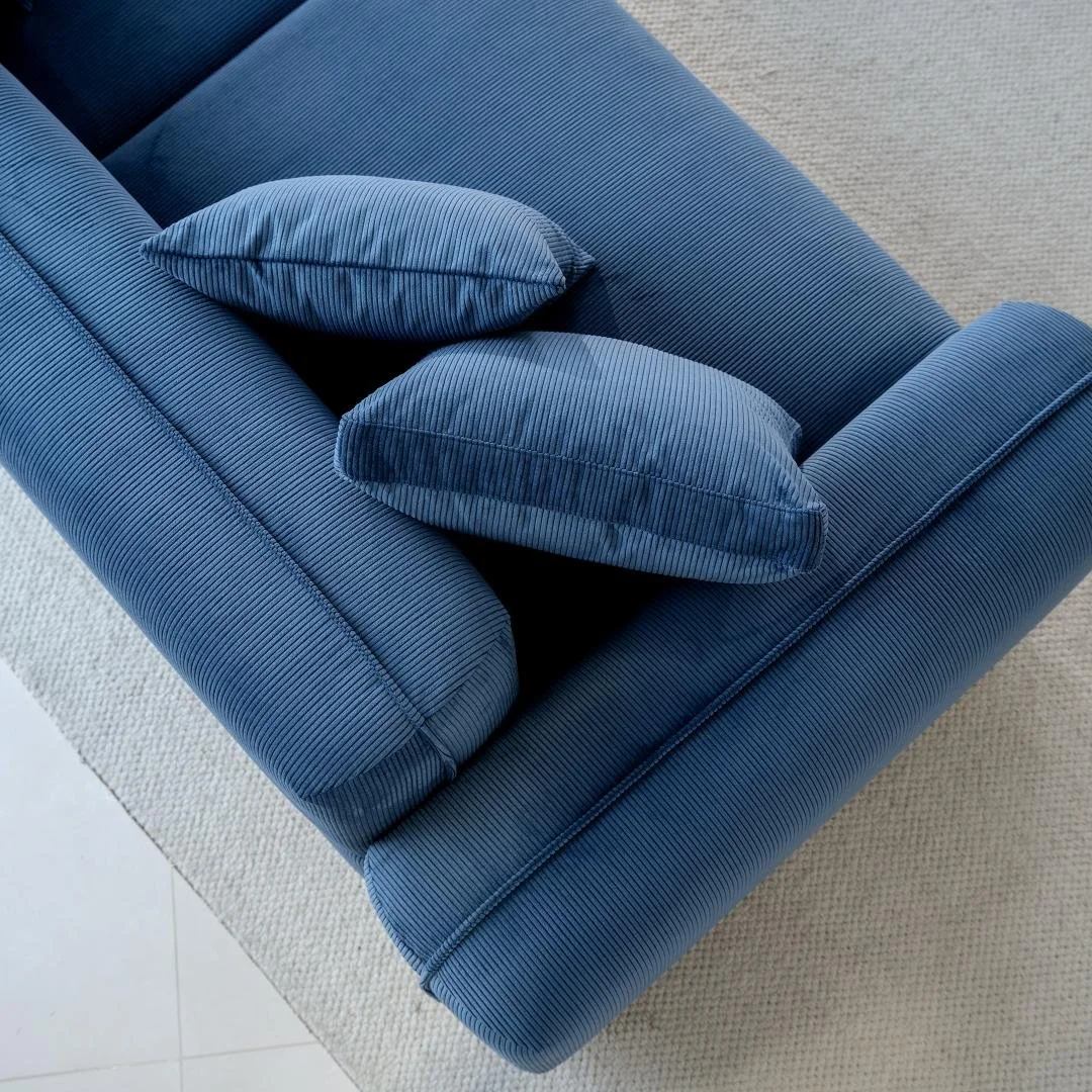 Ariel view of blue Canadian made sofa