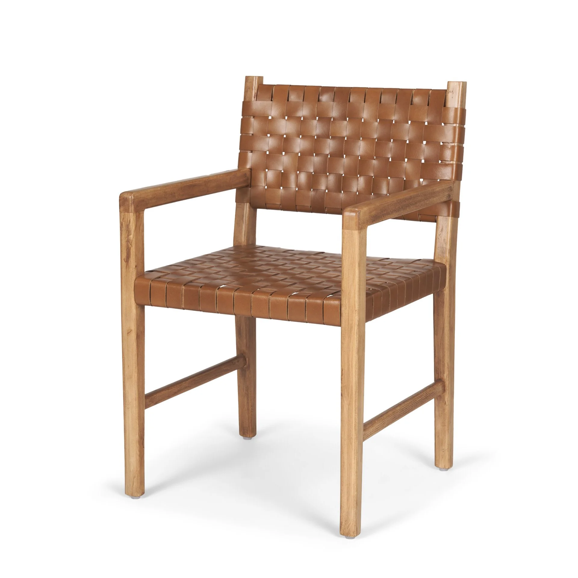 Solid beech wood dining chair with handwoven buffalo leather seat and back