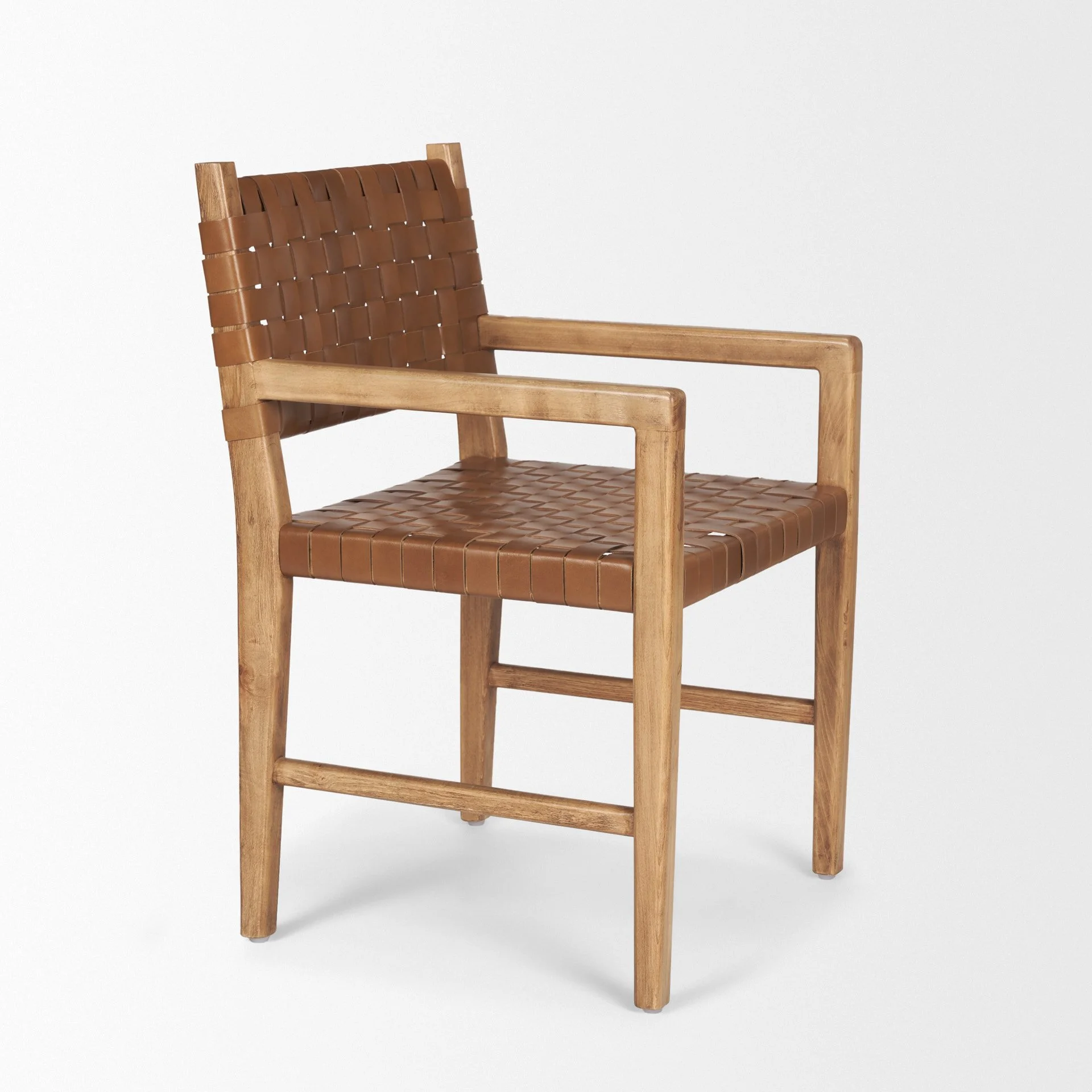 Solid wood armchair with woven buffalo leather for dining spaces
