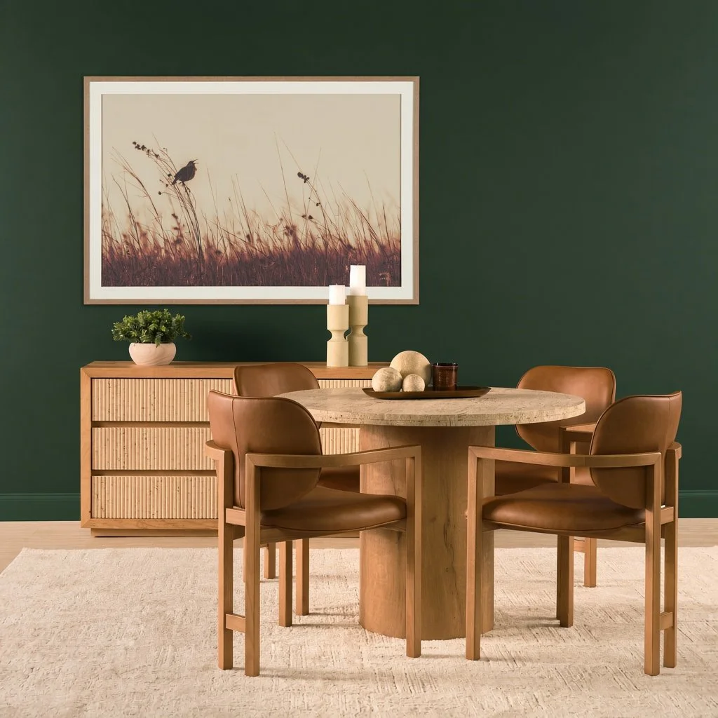 70 Dining Armchair in Tan Leather and Natural Oak- green dining room.jpg