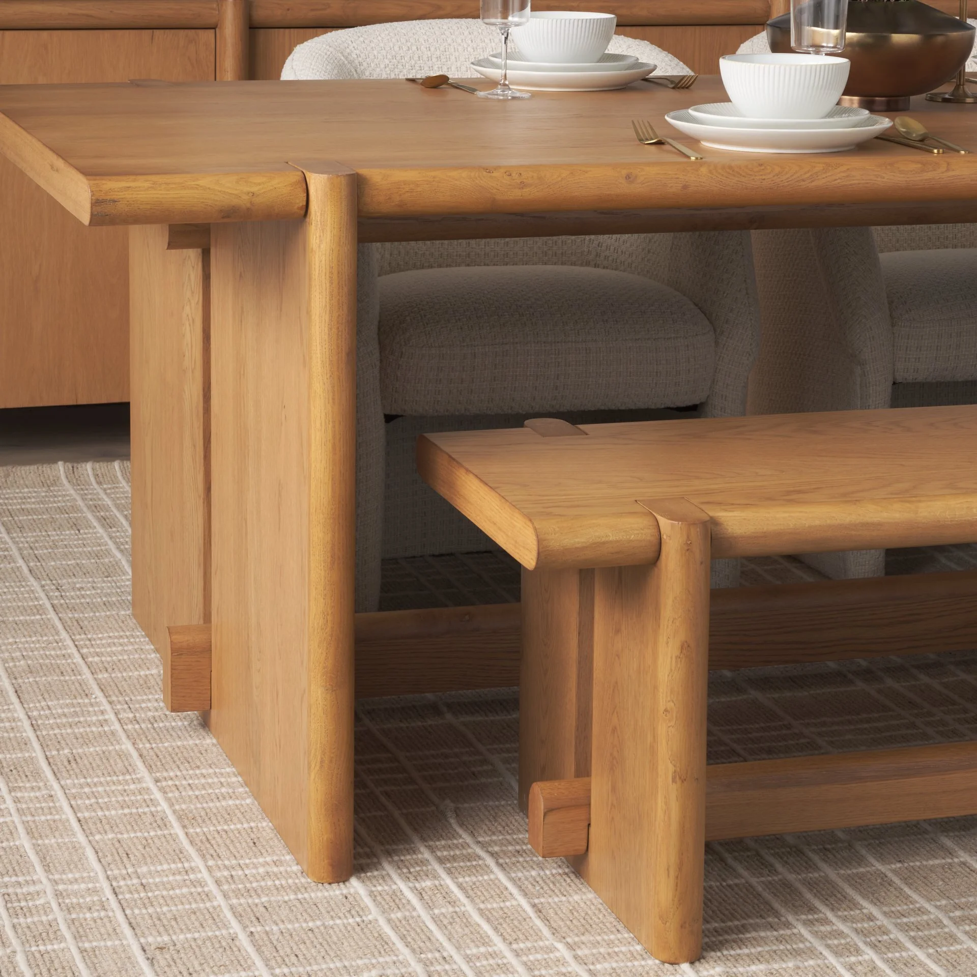 Wood Detail of Oak Dining Bench & Table.jpeg