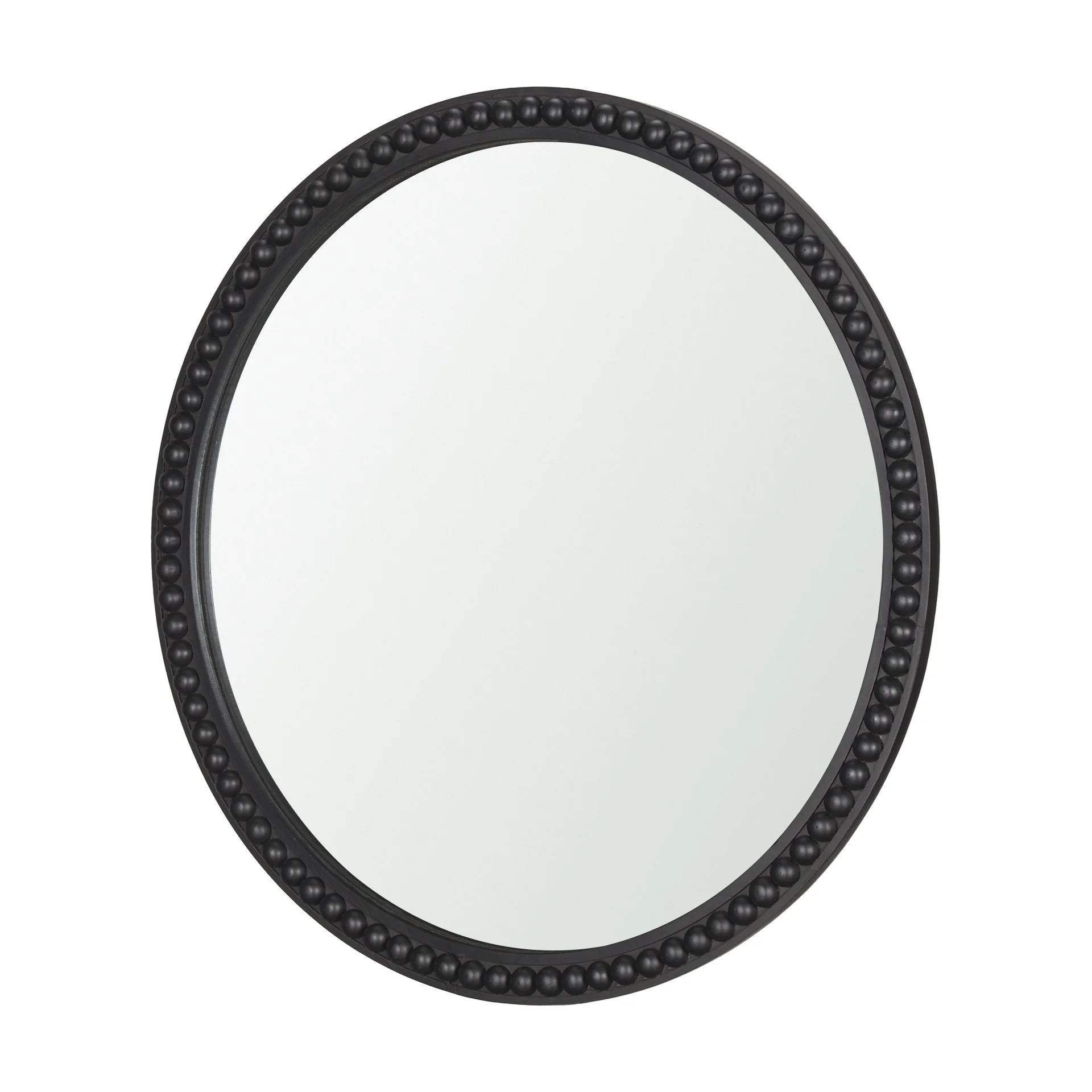 Beaded Wood Wall Mirror - Black Finish Front View.jpeg