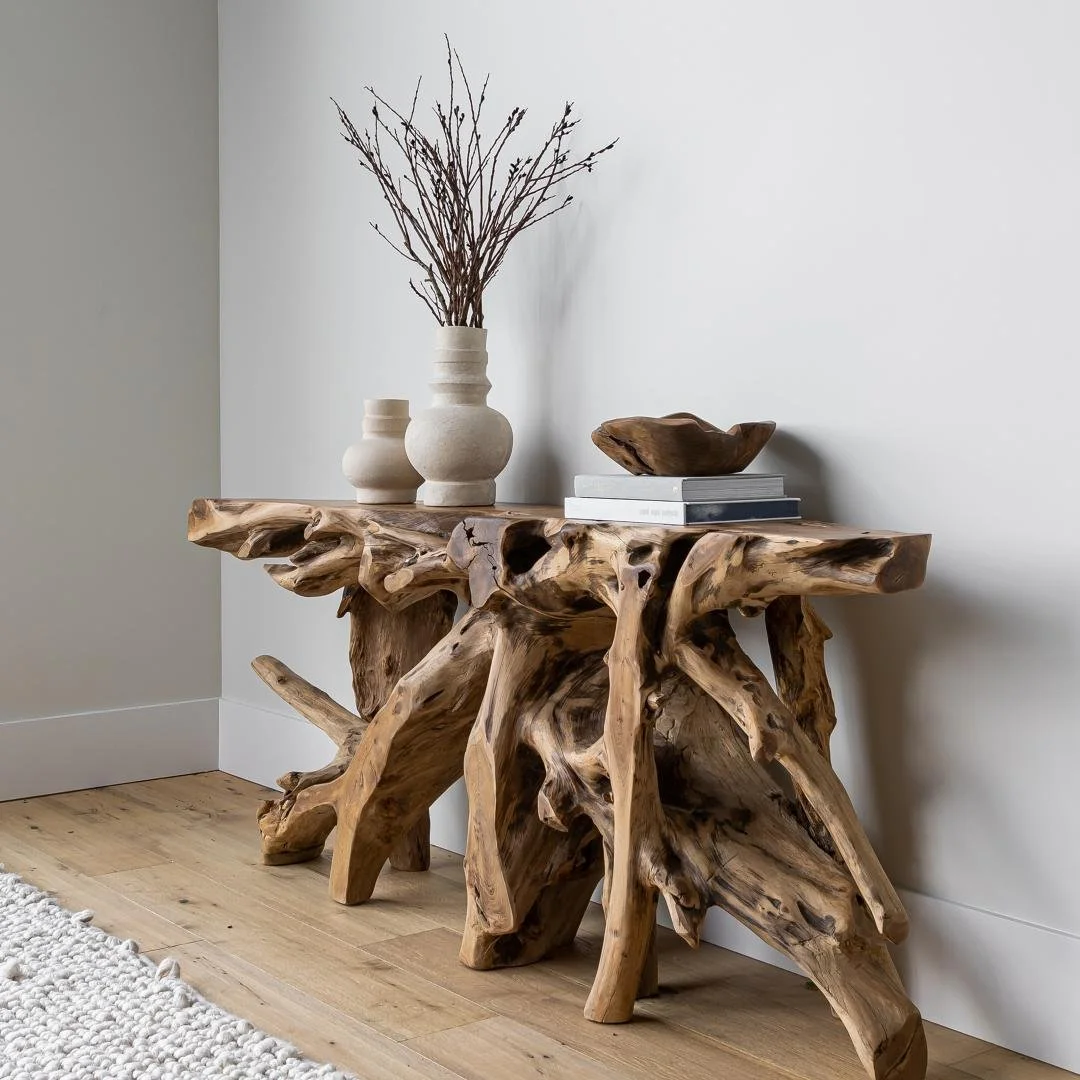 styled teak root table - soild wood console table.jpg