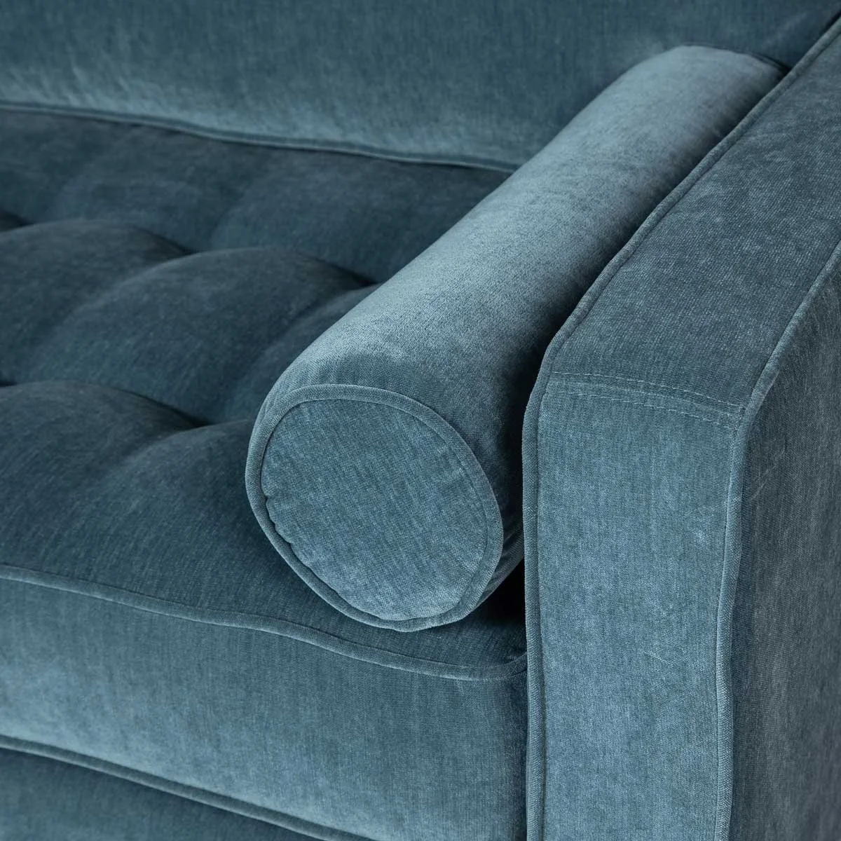 303 Blue Velvet Sofa with Cylinder Cushions.jpg