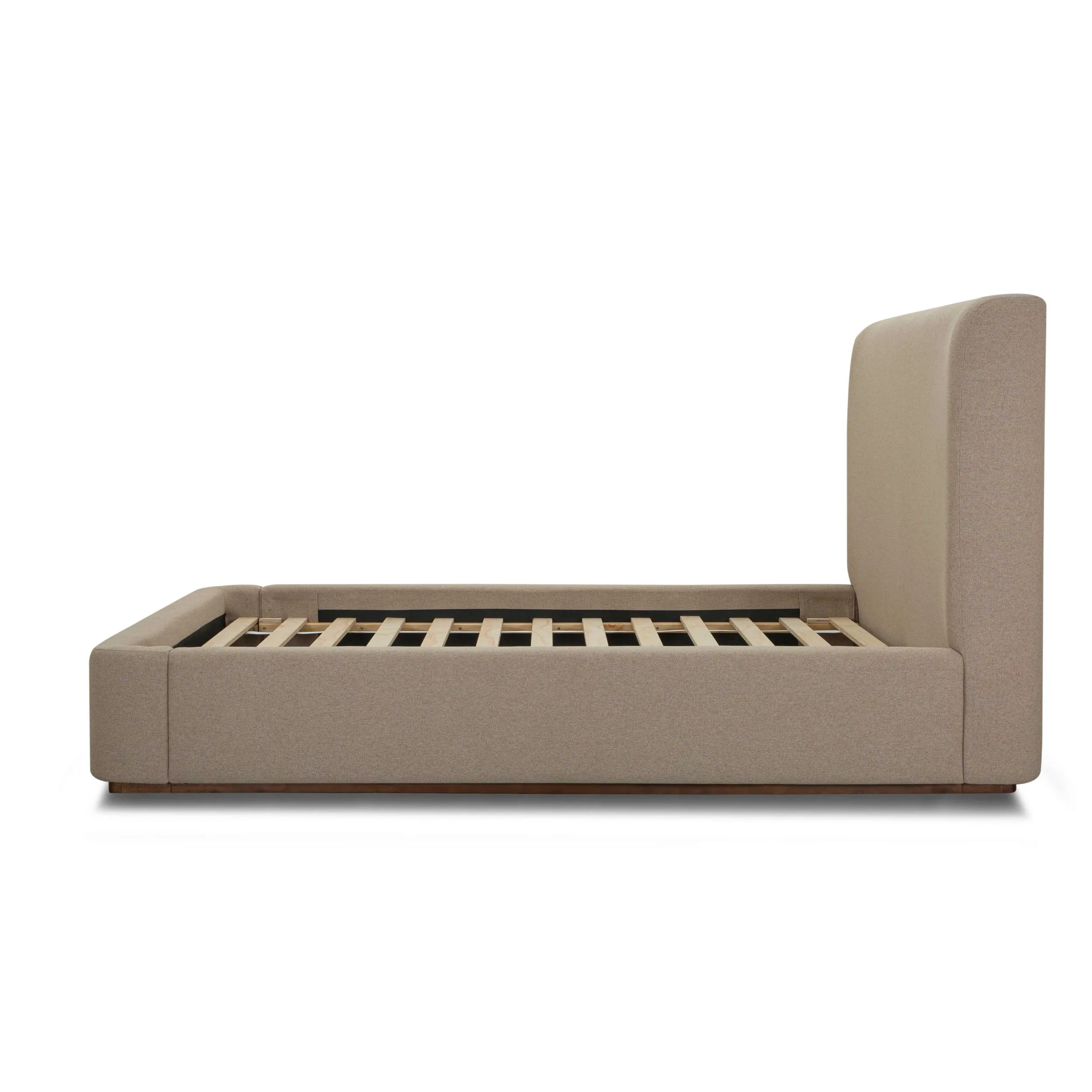 89 Velvet Tan Upholstered Bed - Queen Platform Bed - Bed Slats -0