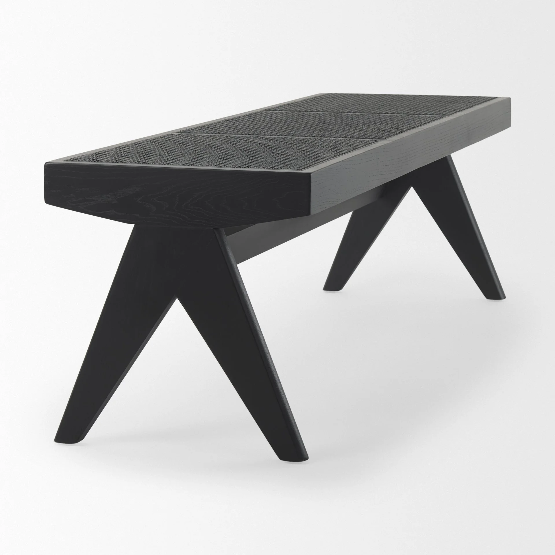 Modern Sleek Wood Bench with x legs and Cane Seat.jpeg