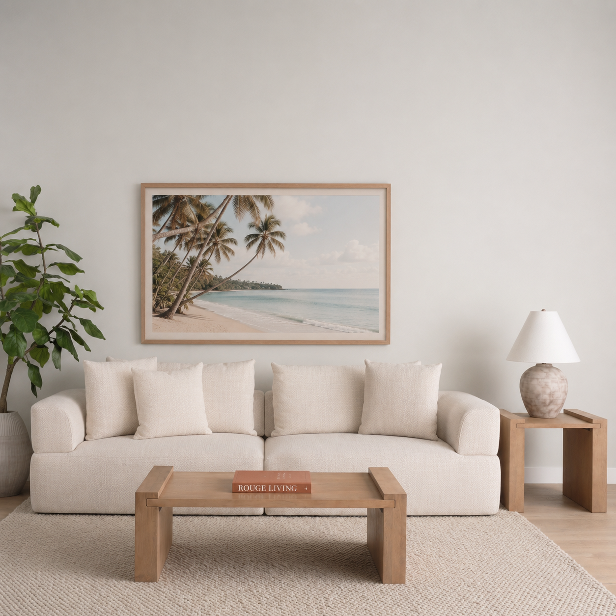 42 Sofa - 3 - 4 Seater in Oatmeal with Wanut Accents - Staged.png