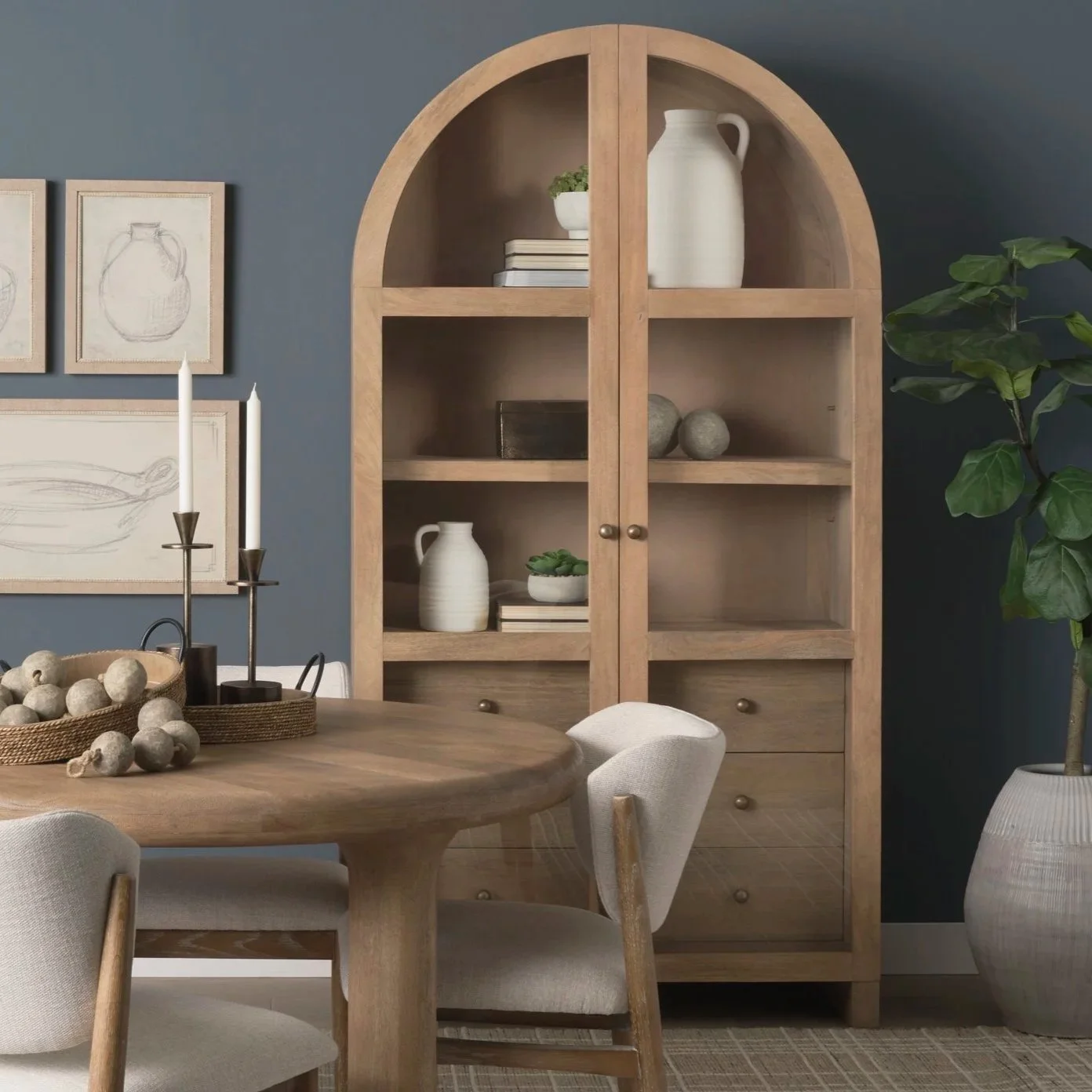 Cabinets & Sideboards category image showing a modern wood storage piece in a minimalist dining room setting, representing Furniture 28’s curated quiet-luxury collection.