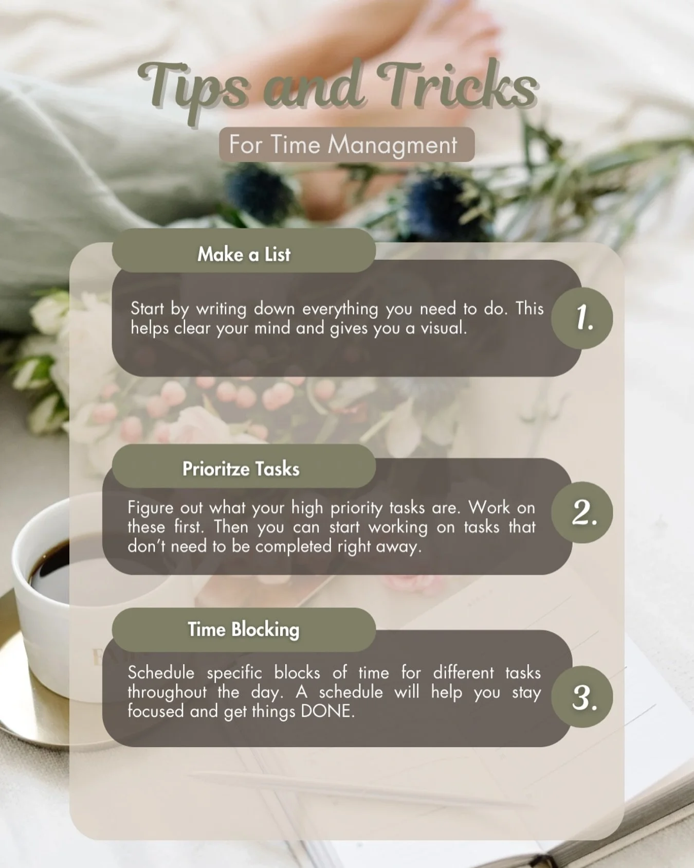 Sharing what I do to stay organized and manage my time efficiently. Life got a whole lot easier when I started using these 3 strategies. What time management strategies do you use? #timemanagement #SmallBusinessOwner #virtualassistant #smallbusinesss