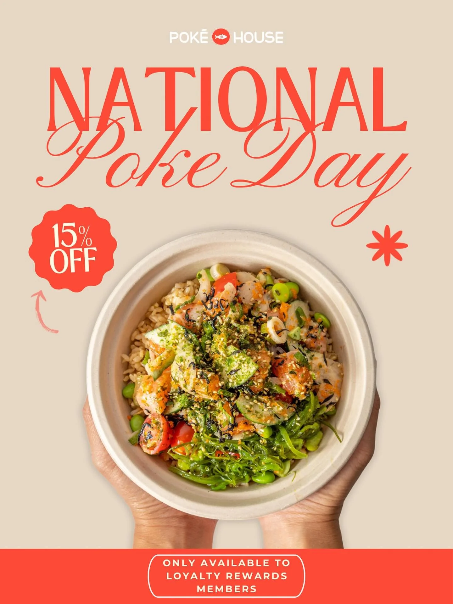🎉 Happy National Pok&eacute; Day! 🐟

To celebrate, loyalty rewards members get 15% OFF all bowls! Today only! ❤️

*In store use only*

#NationalPokeDay #poke #pokehouse