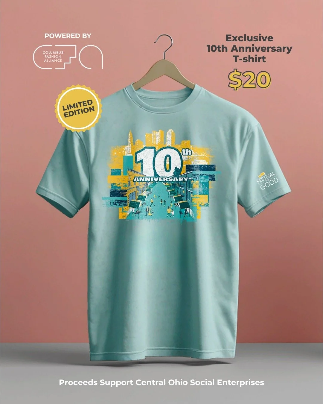 Get yours this Saturday only!

We&rsquo;ve teamed up with @columbusfashionalliance and designer Isabella Jimenez @digital_revival_ to create an exclusive 10th anniversary Festival for Good tee! 

Limited quantities available. $20 ea

All proceeds sup