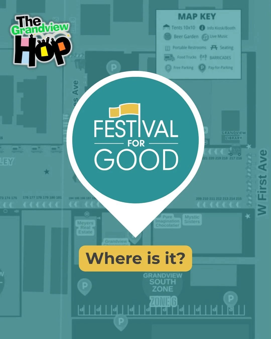 Think of the @grandviewhop as one giant neighborhood block party&hellip; and the Festival for Good is your can&rsquo;t-miss corner 💛

Follow the balloons between Haines Ave + W 1st Ave for all the festival games, prizes + good vibes.

The Hop runs t