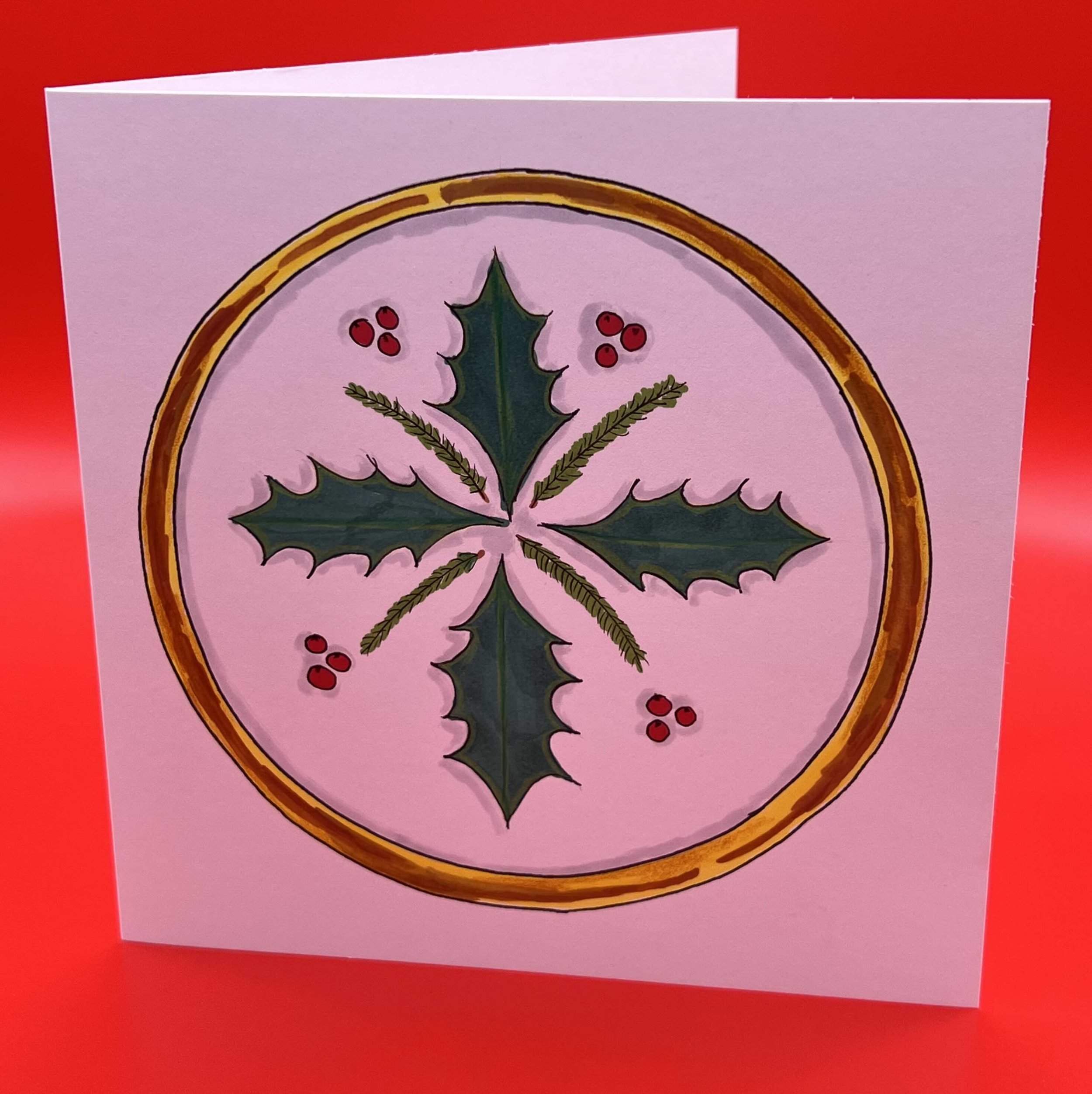 "Holly" Christmas card. (2025) Alcohol marker and coloured pencil. 