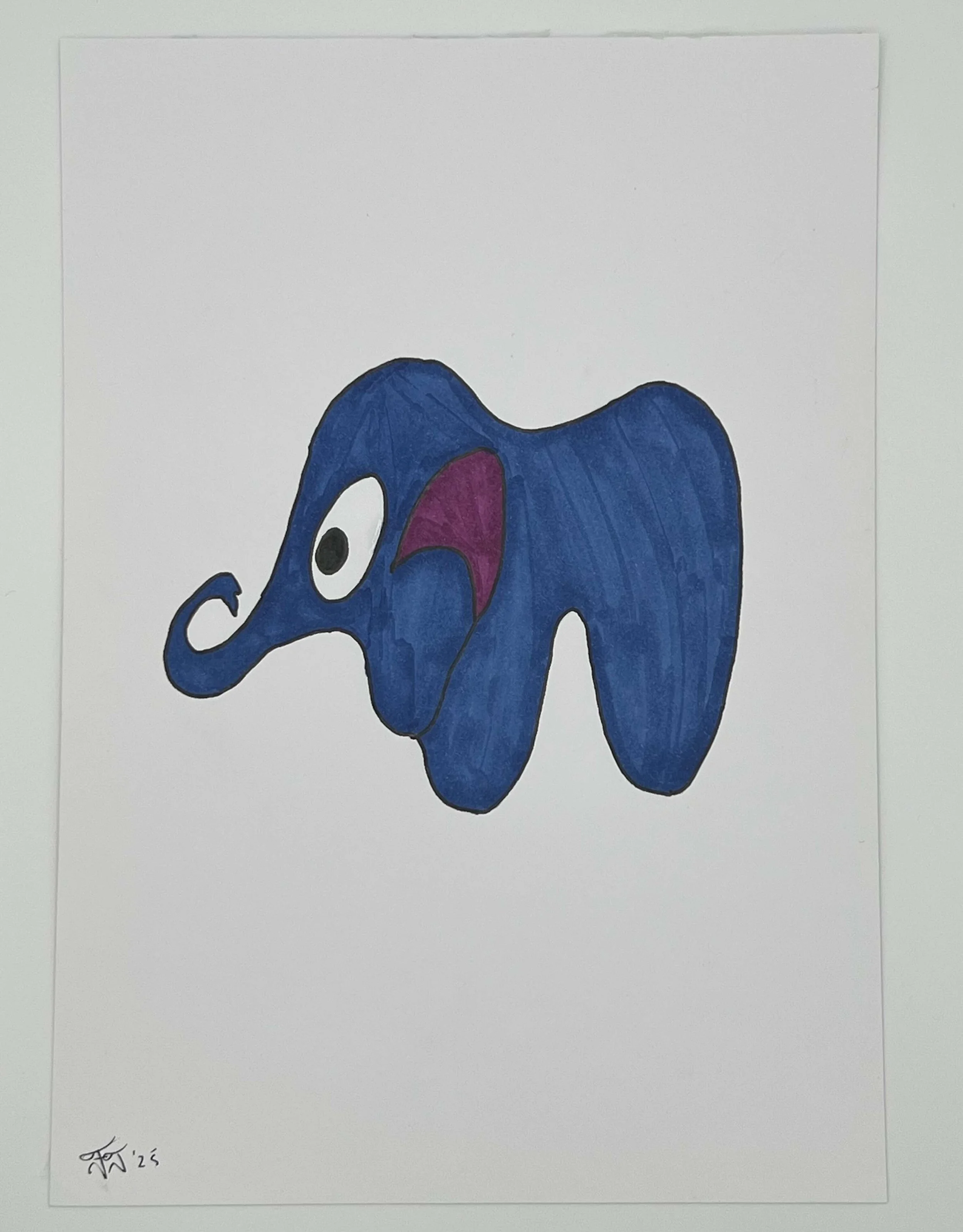 "Ellie Blue" (2025)  A5. Alcohol marker on paper.