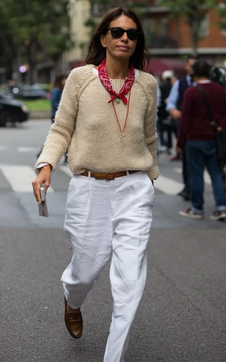 Neck scarf, winter whites and Gucci loafers.jpg