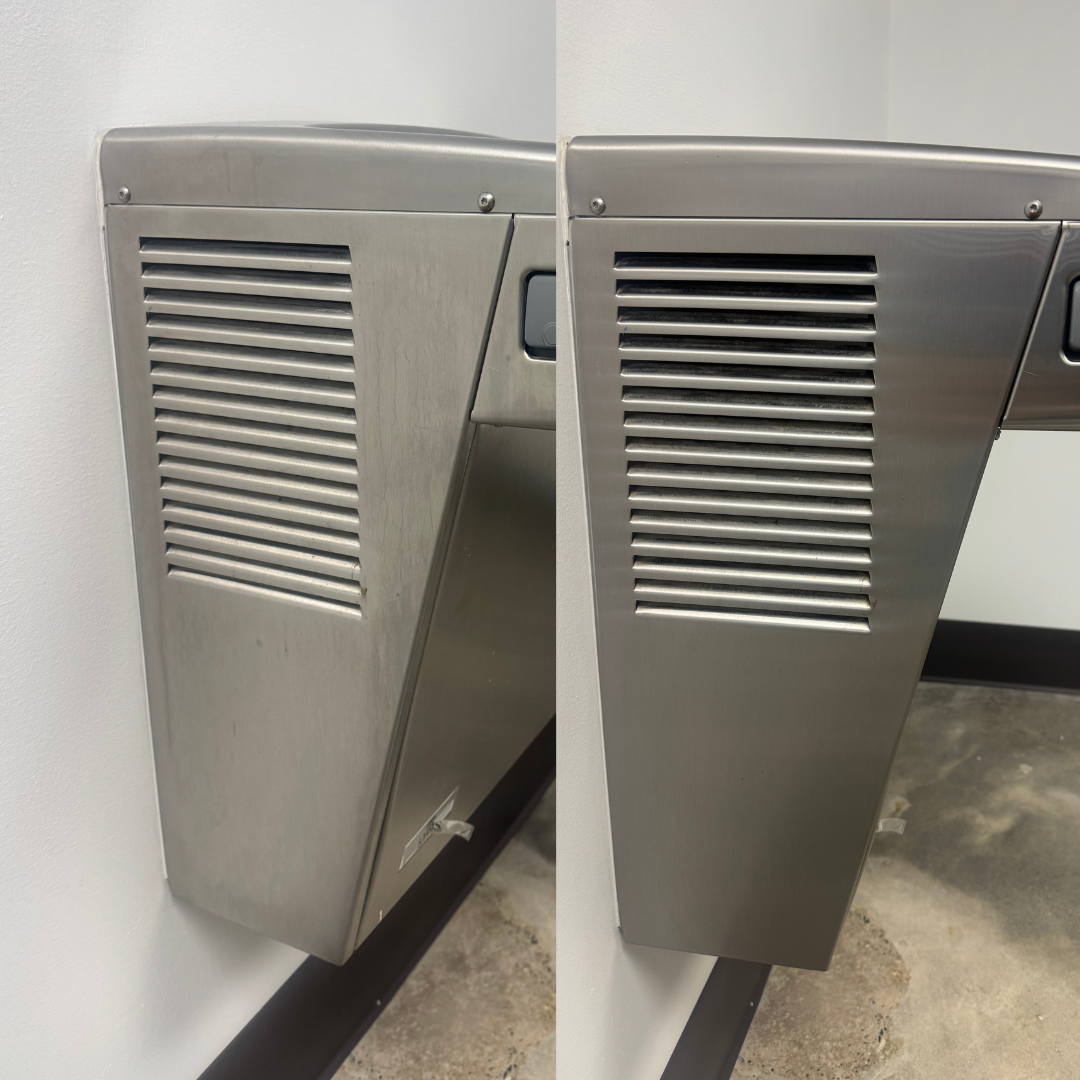 Before and after water fountain cleaning by Clean Spaces Co in Southern Pines, Pinehurst, Carthage, West End, Seven Lakes, Troy, and Biscoe, North Carolina.