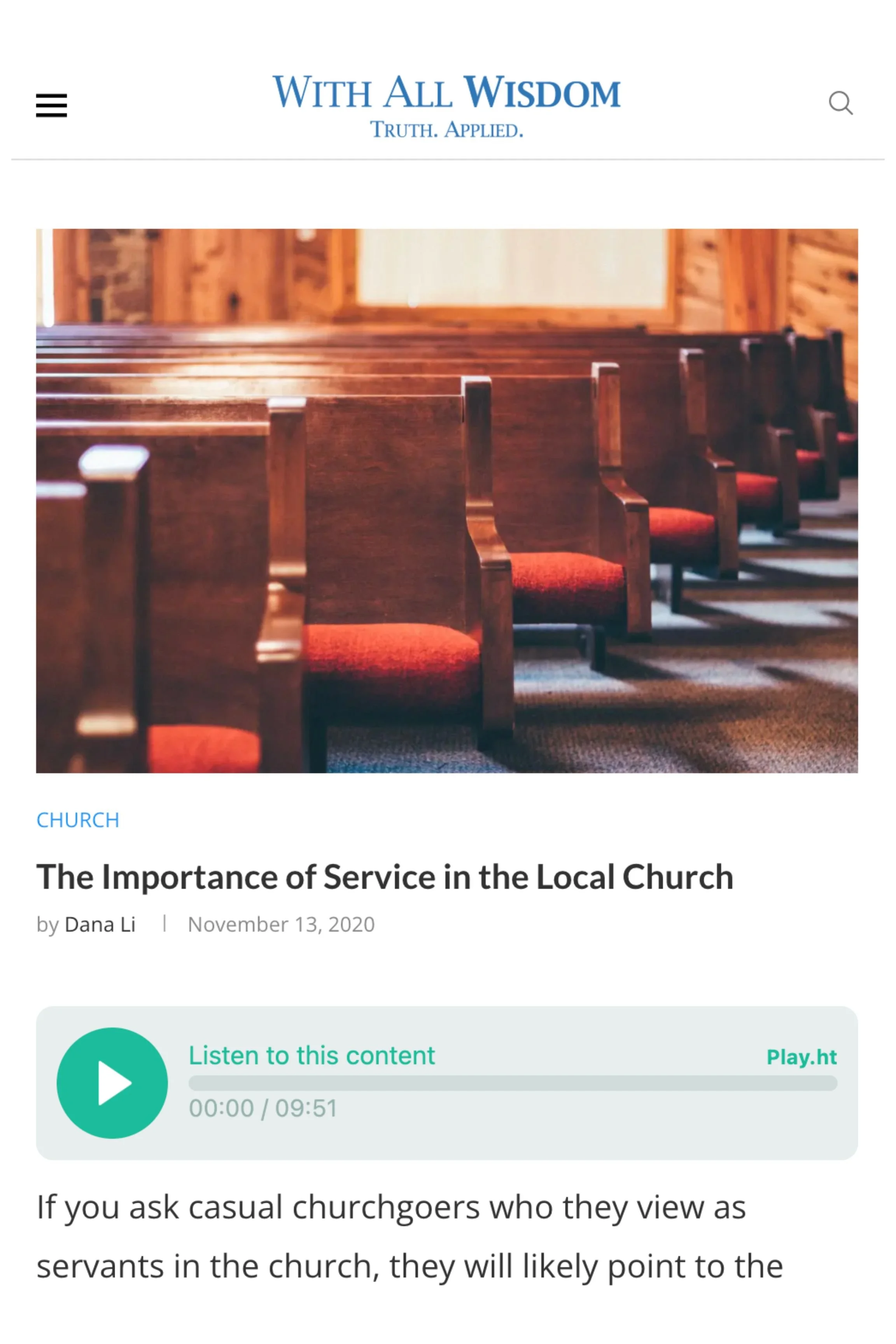 "The Importance of Service in the Local Church" by Dana Li