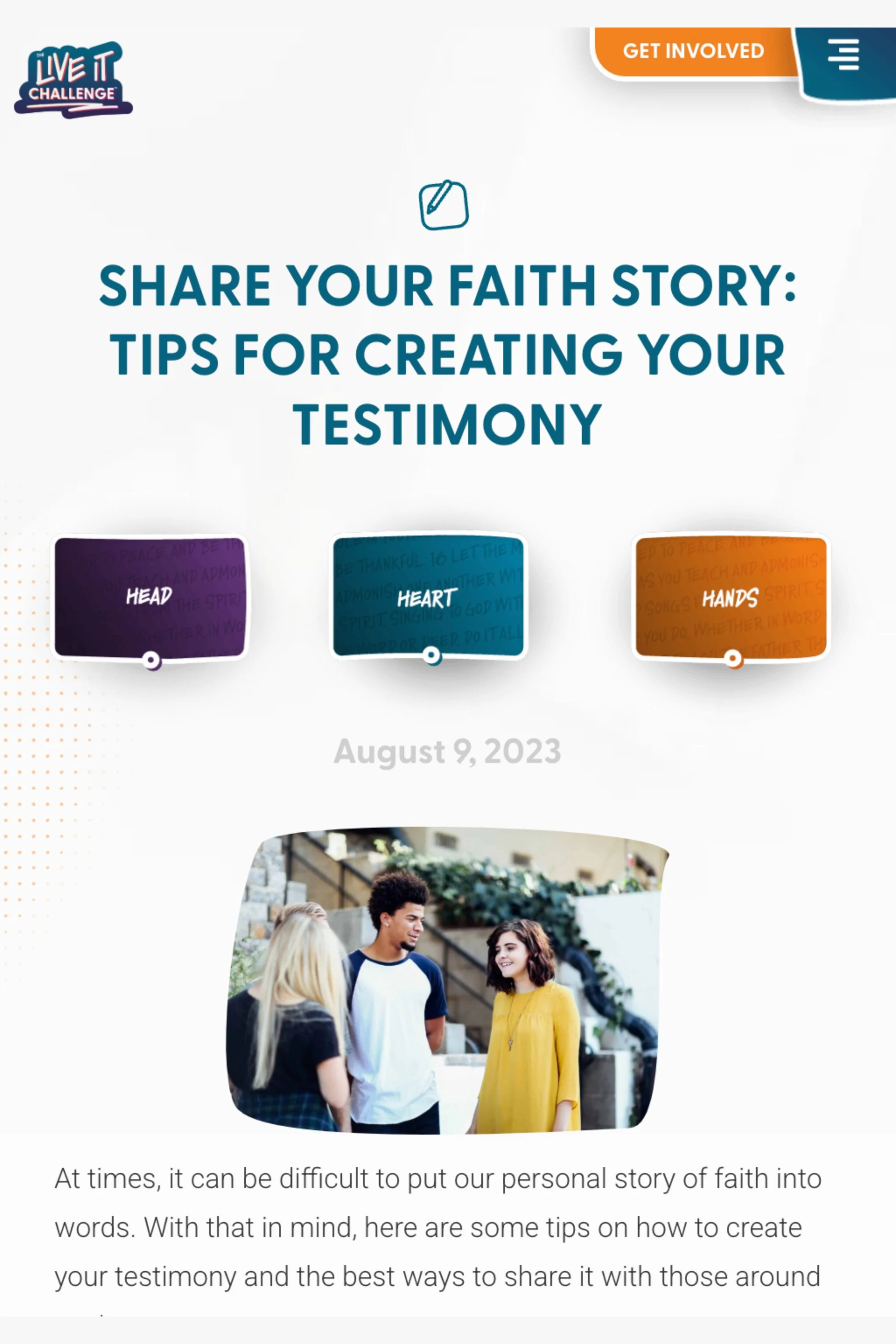 Webpage: Share Your Faith Story: Tips for Creating Your Testimony