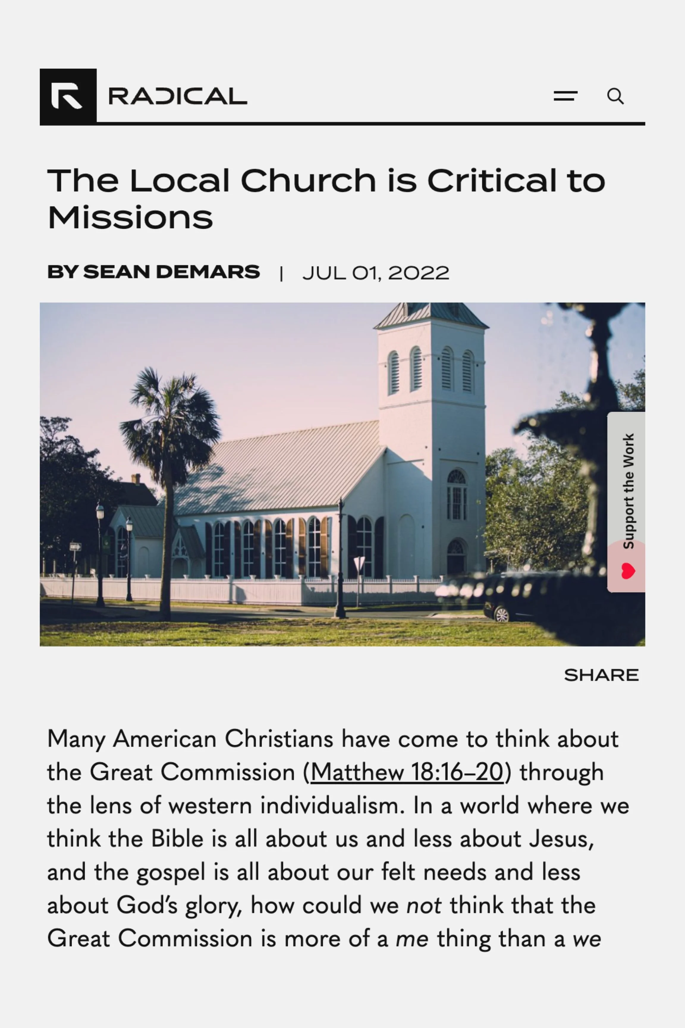 The Local Church is Critical to Missions by Sean DeMars