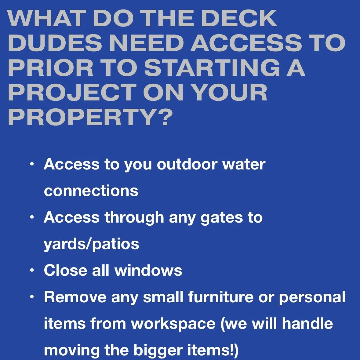 Get to know more about us &amp; our process here at The Deck Dudes! 

Click the link in our bio to learn more about all our services in detail &amp; everything we have to offer! Contact us now to plan &amp; schedule a FREE ESTIMATE to go over your up