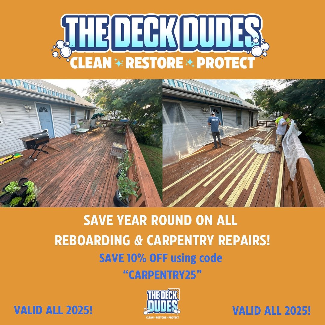 If you are interested in reviving your outdoor spaces, click the link in our bio to learn more about The Deck Dudes, what we specialize in &amp; request a FREE ESTIMATE today!

#TheDeckDudes #carpentry #deckrepair #deckrestoration #outdoors