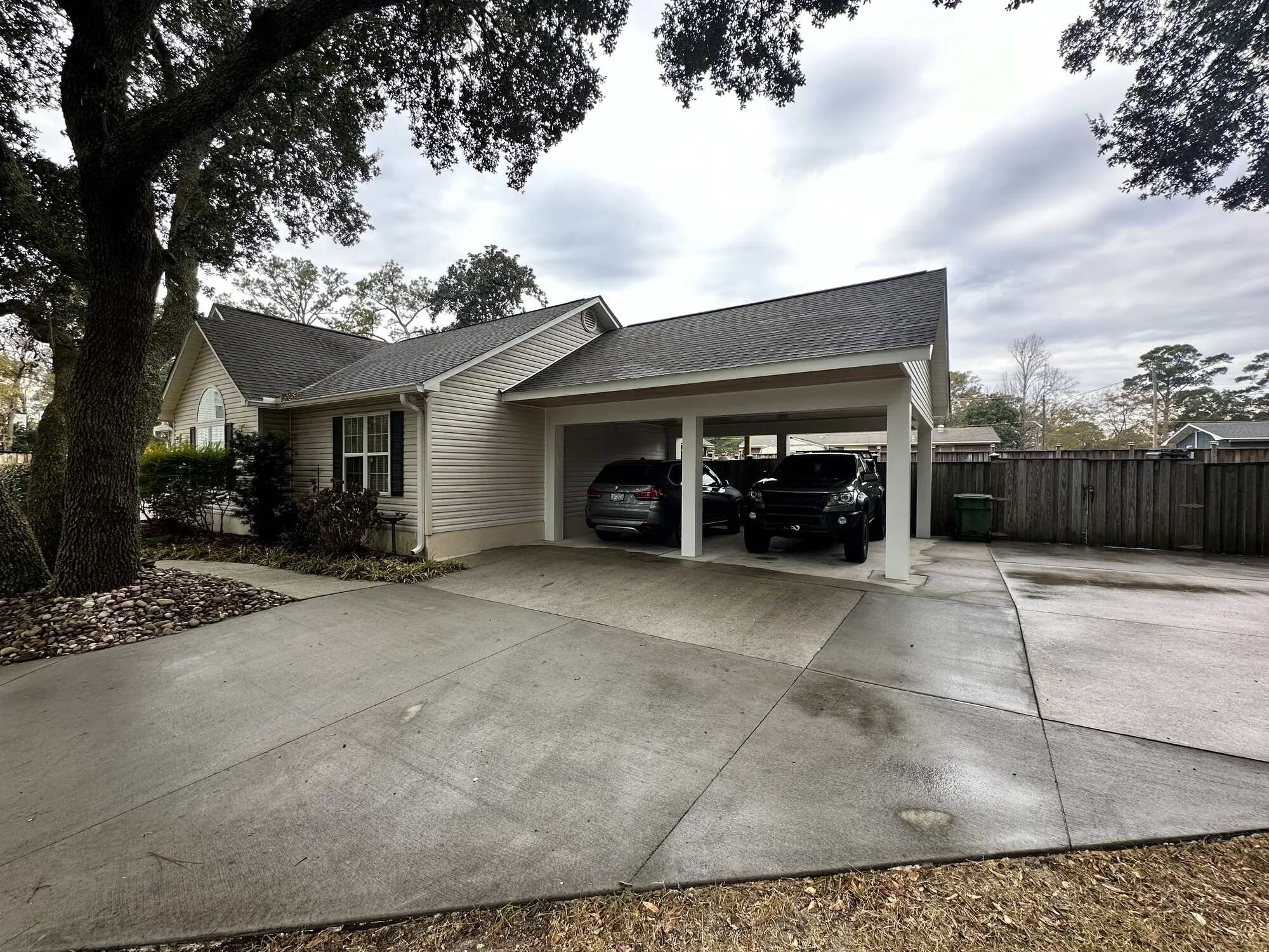 After — two-car coverage that looks original to the house