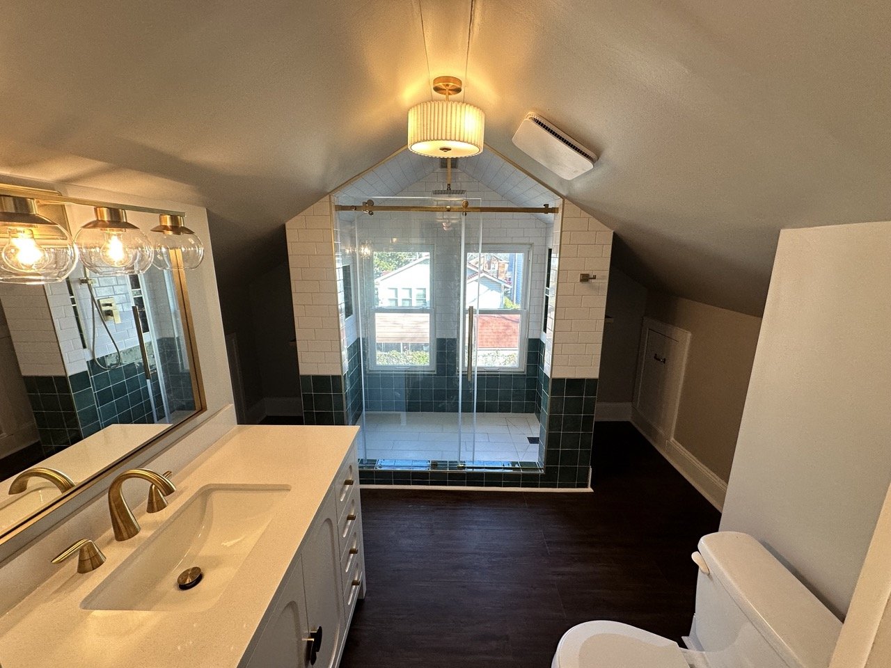 Complete attic bathroom renovation, including addition of new custom shower