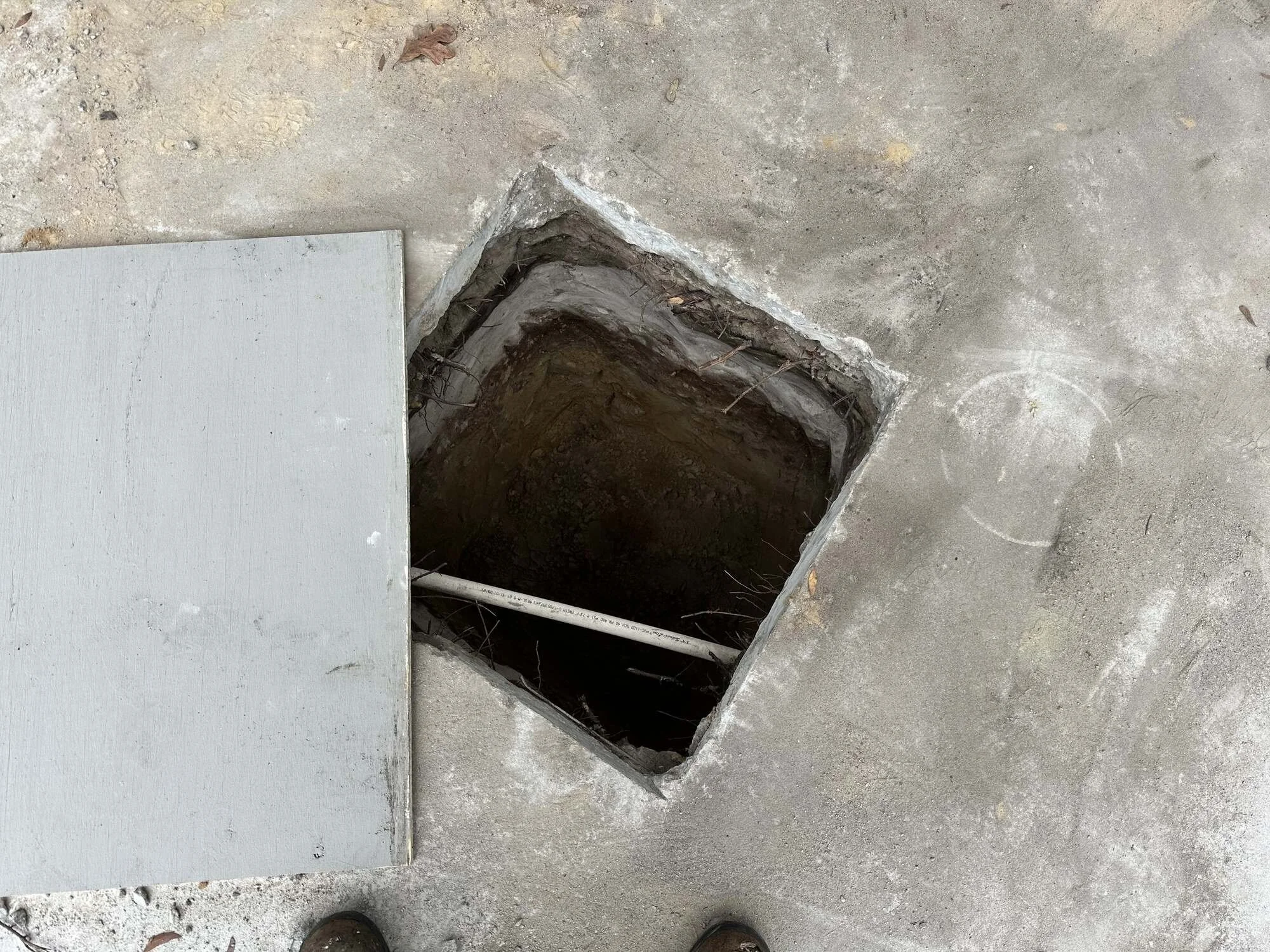 During — footings cut through the existing concrete for the posts