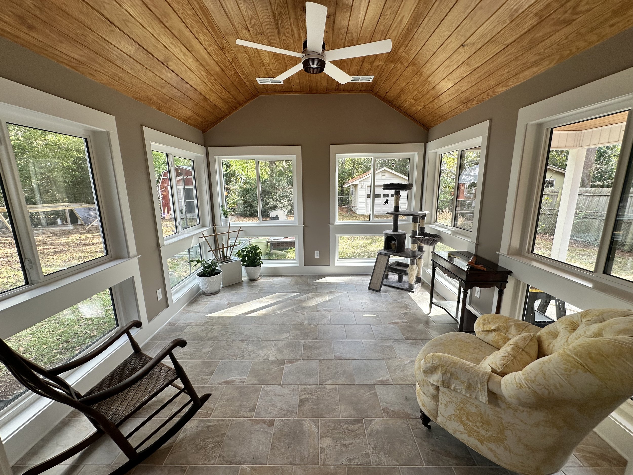 Sunroom addition inside view facing out
