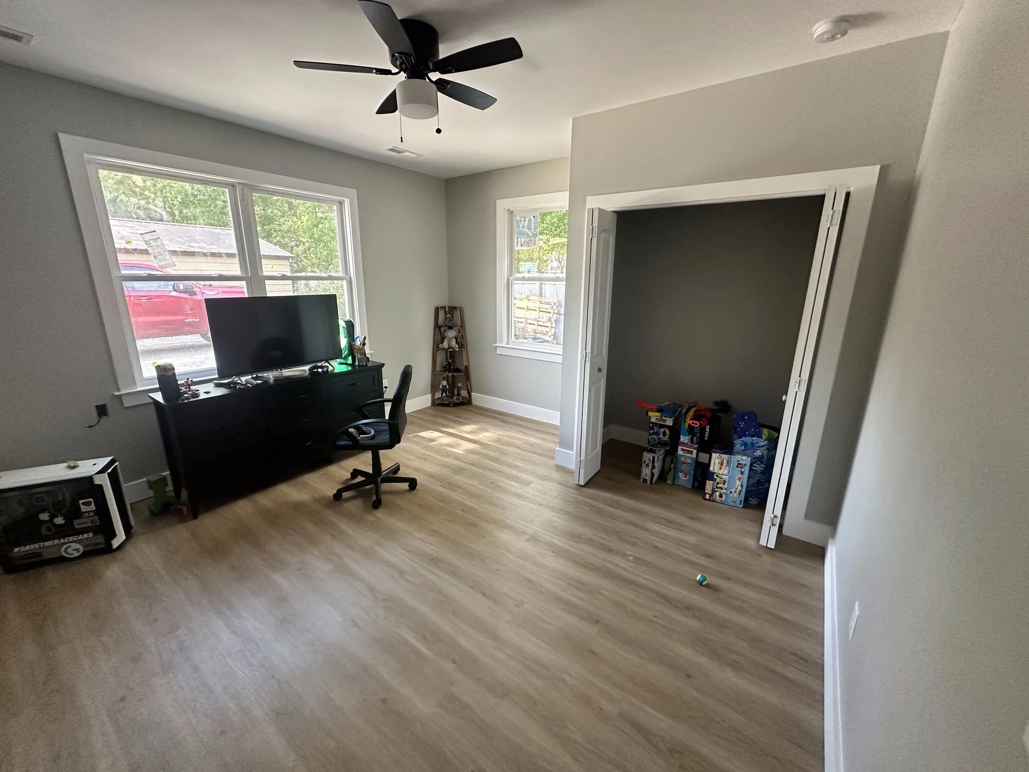 After — the flex room set up as a home office