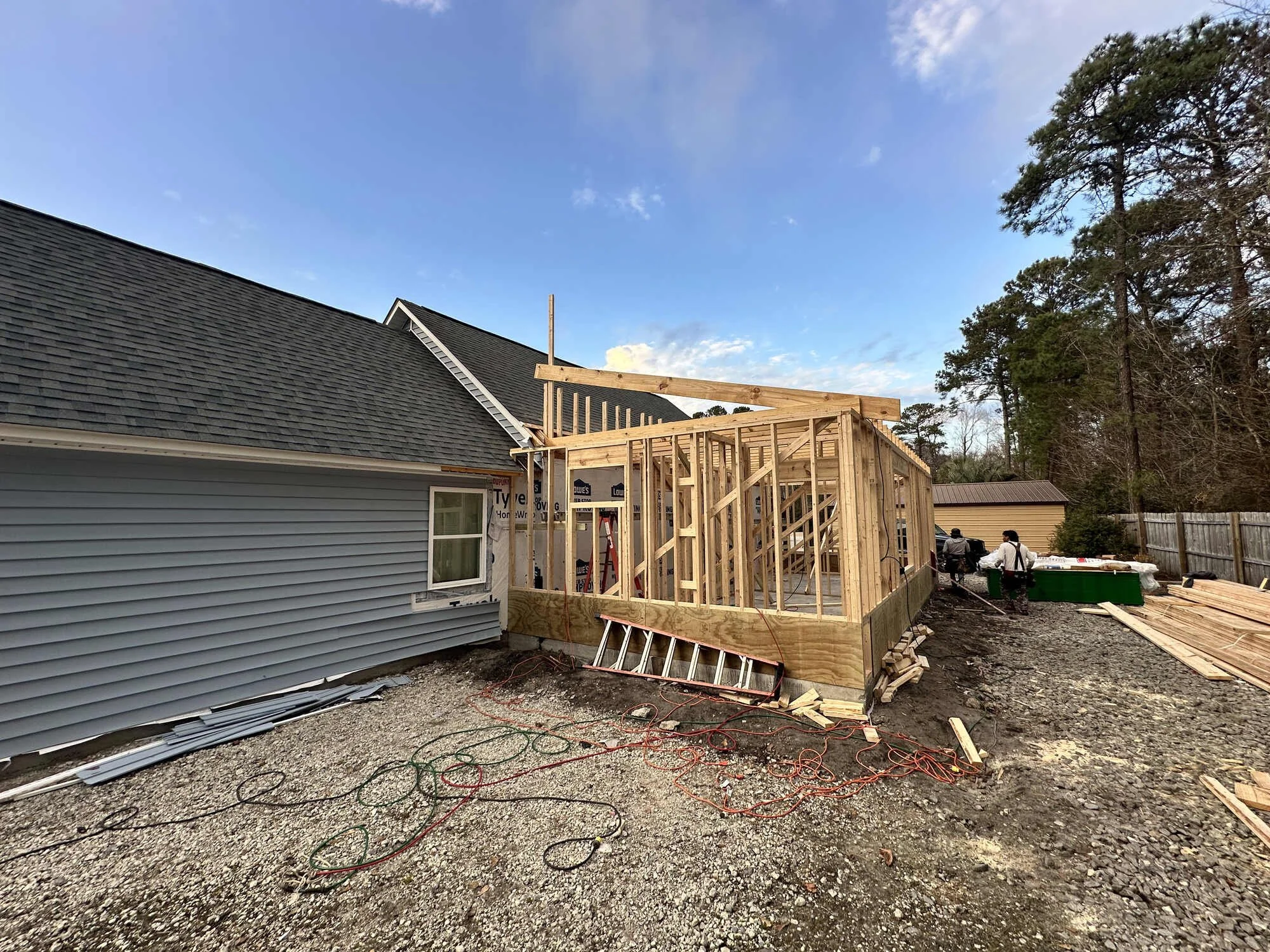 During — the addition taking shape off the back of the house